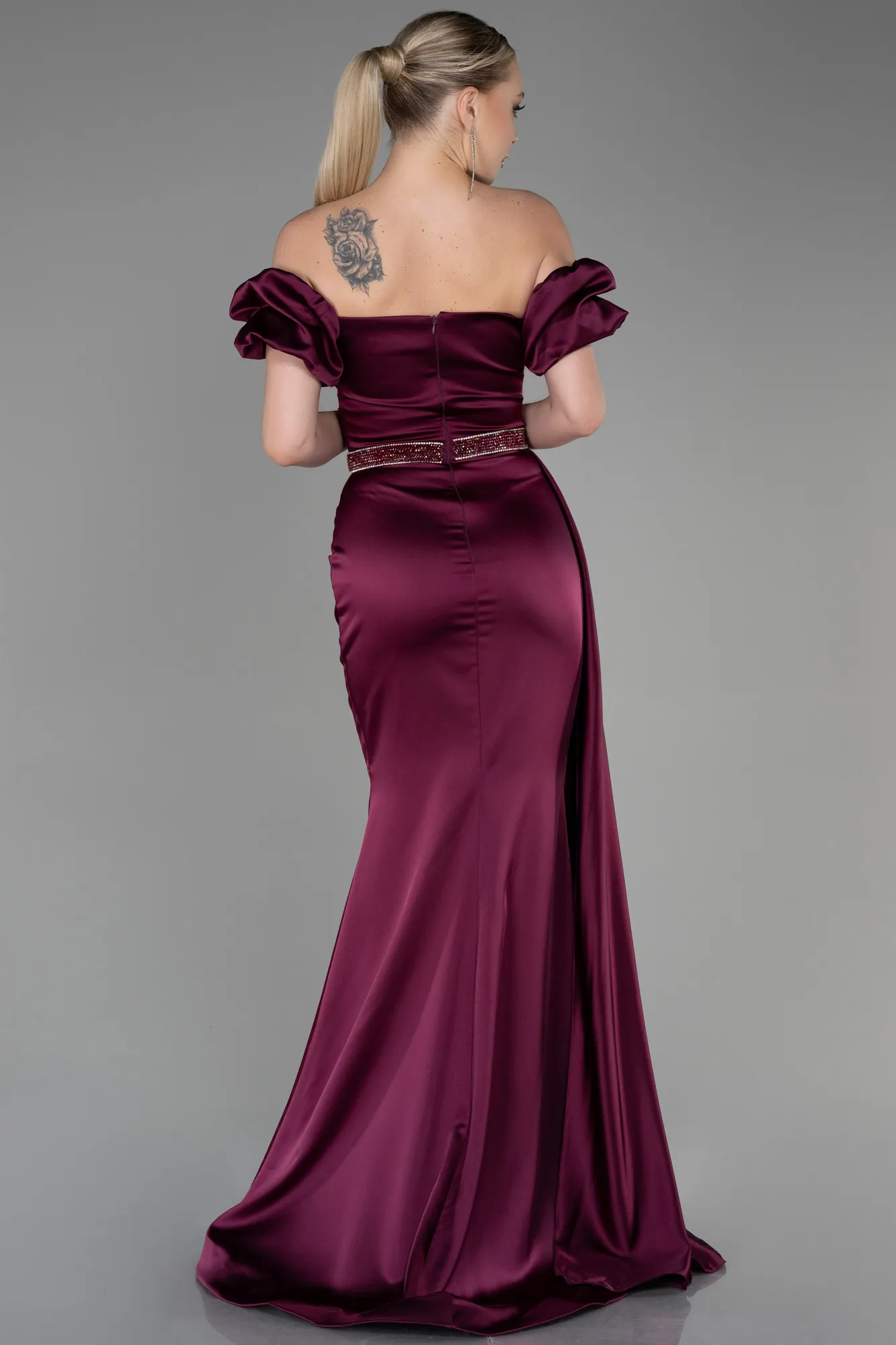 Fuchsia-Long Satin Evening Dress ABU3331