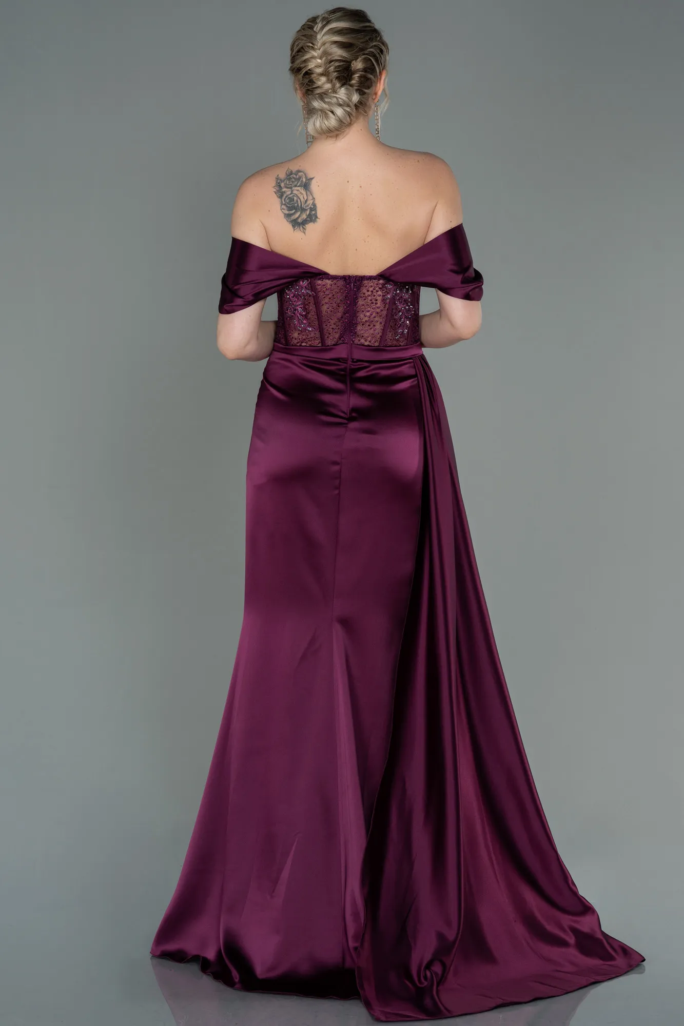 Fuchsia-Long Satin Evening Dress ABU3446