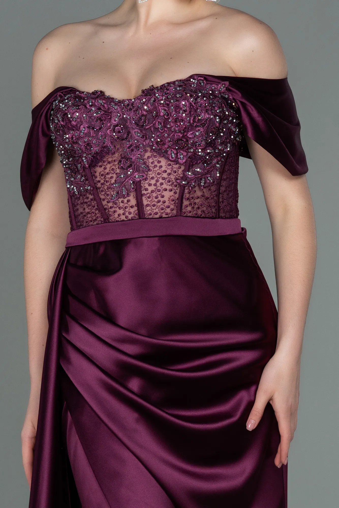 Fuchsia-Long Satin Evening Dress ABU3446