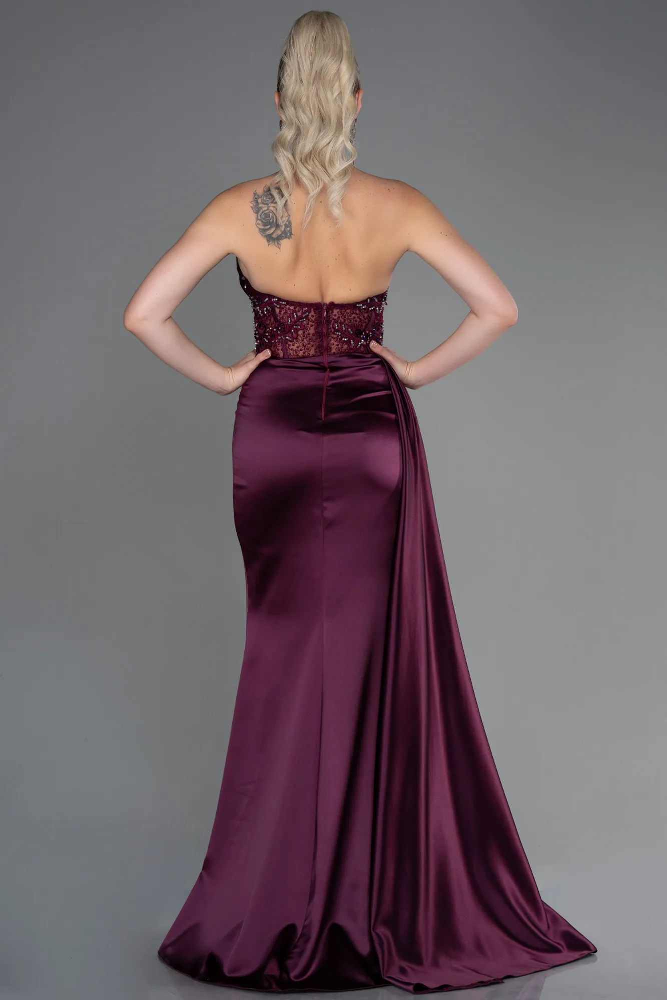 Fuchsia-Long Satin Evening Dress ABU3447