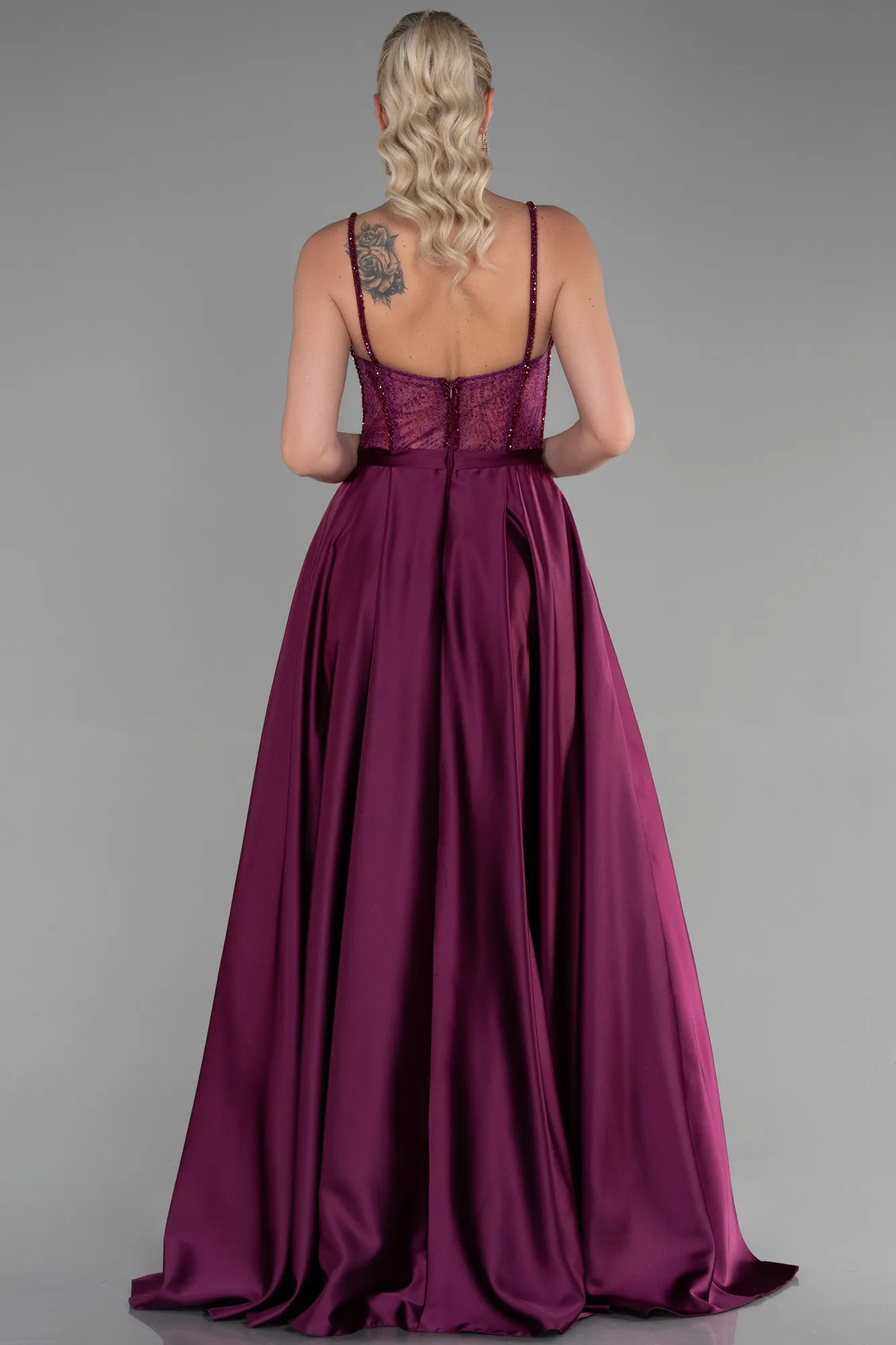 Fuchsia-Long Satin Evening Dress ABU3455
