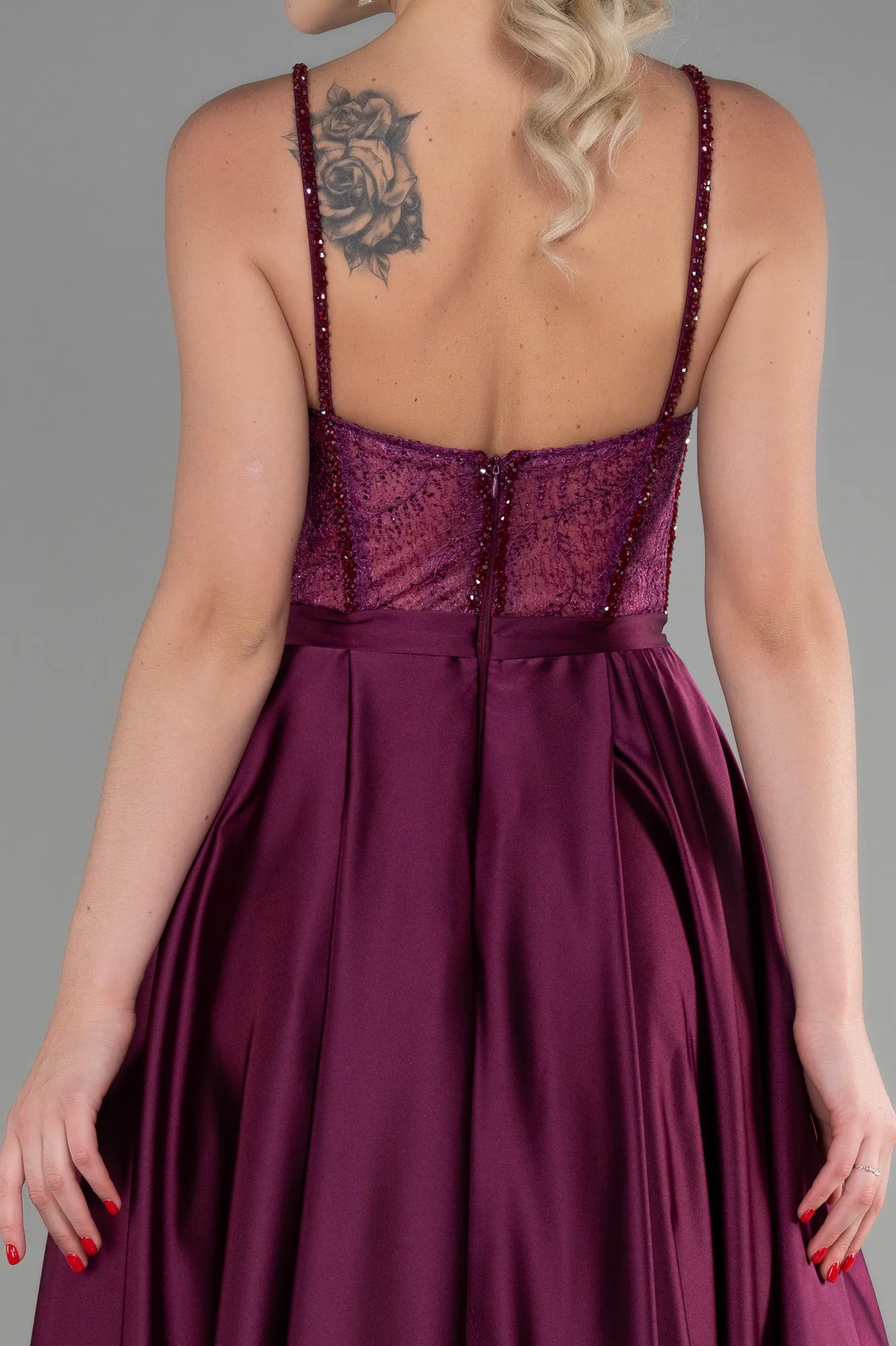 Fuchsia-Long Satin Evening Dress ABU3455