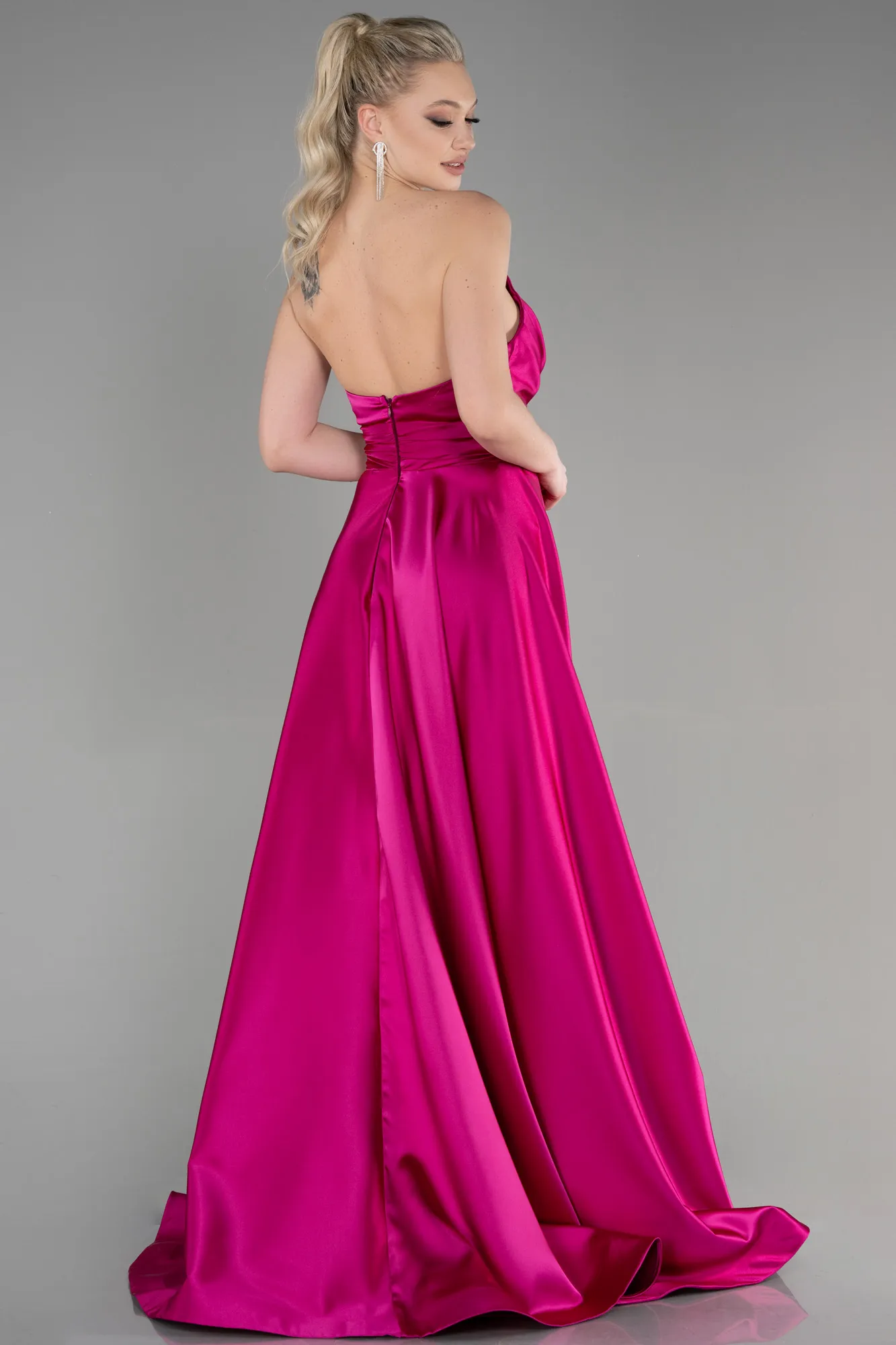 Fuchsia-Long Satin Evening Dress ABU3502