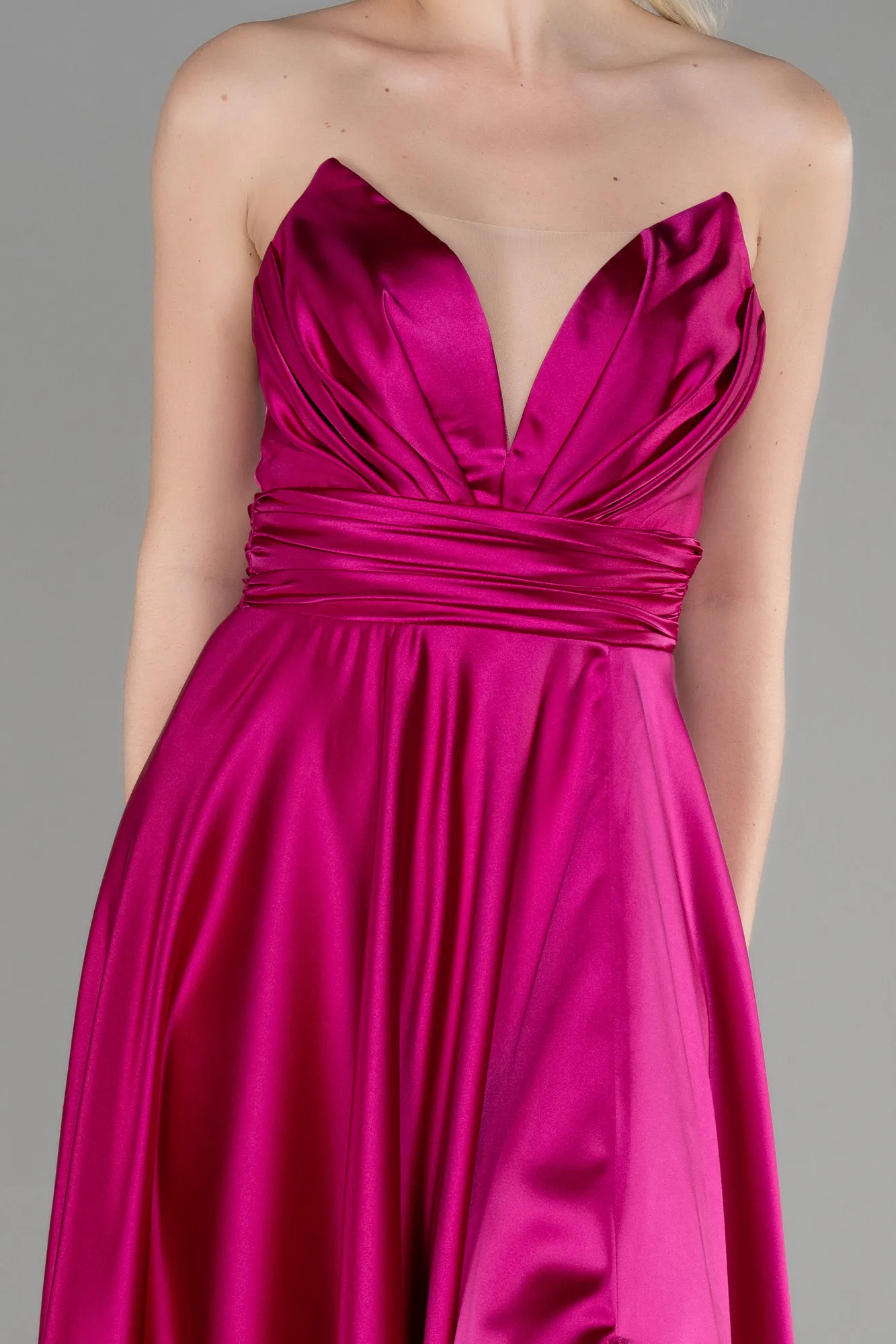 Fuchsia-Long Satin Evening Dress ABU3502