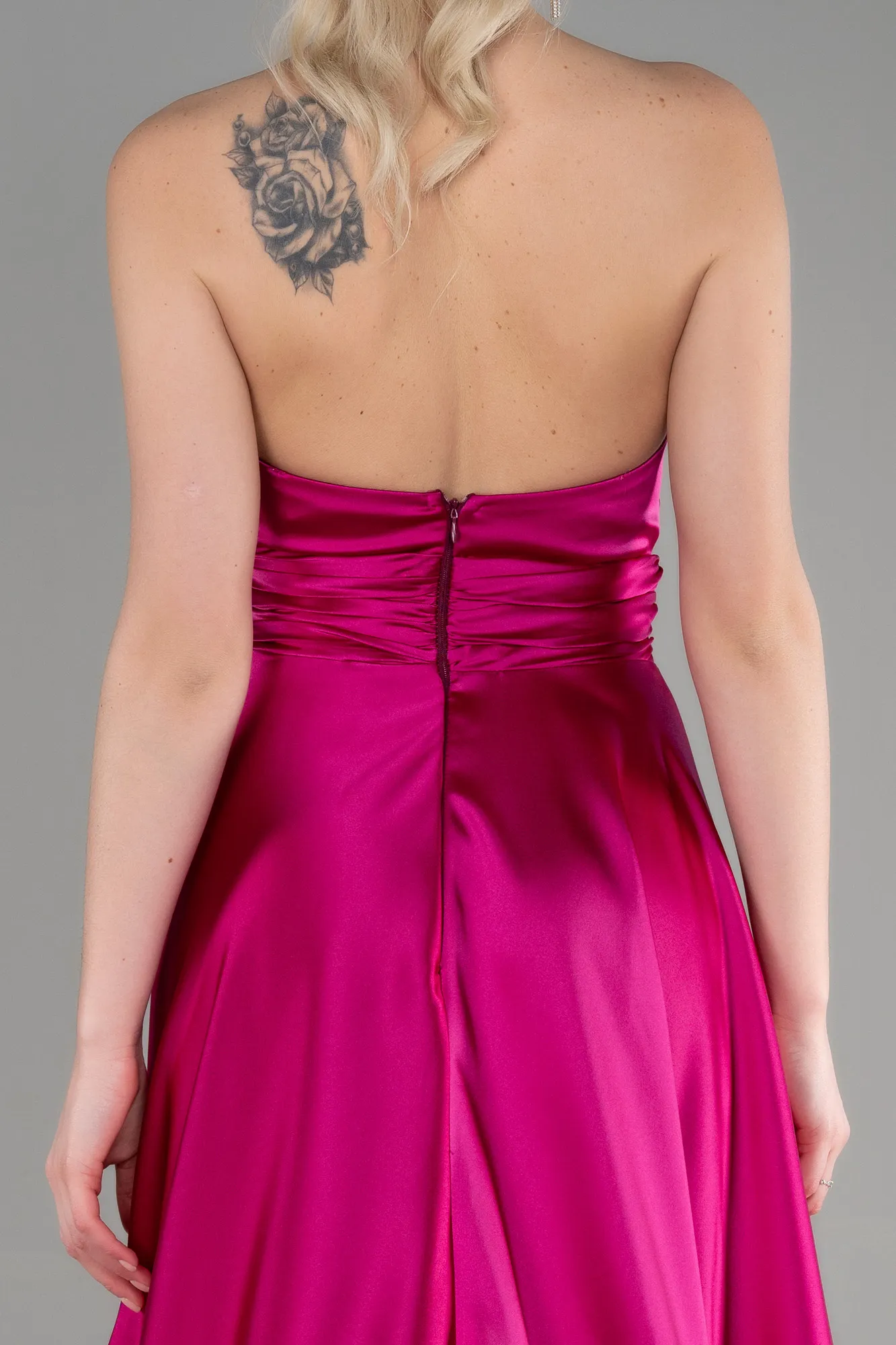 Fuchsia-Long Satin Evening Dress ABU3502