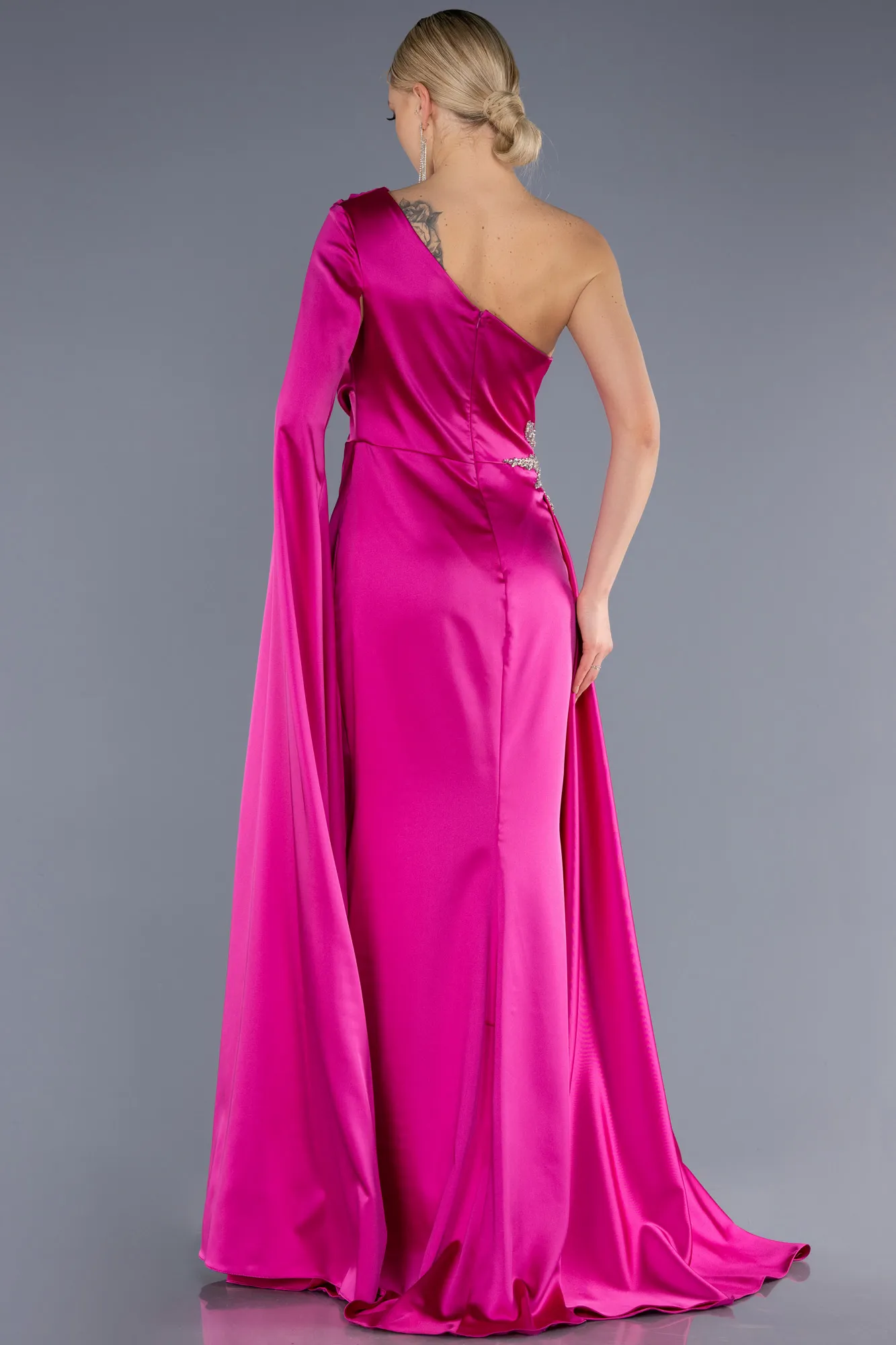 Fuchsia-Long Satin Evening Dress ABU3545