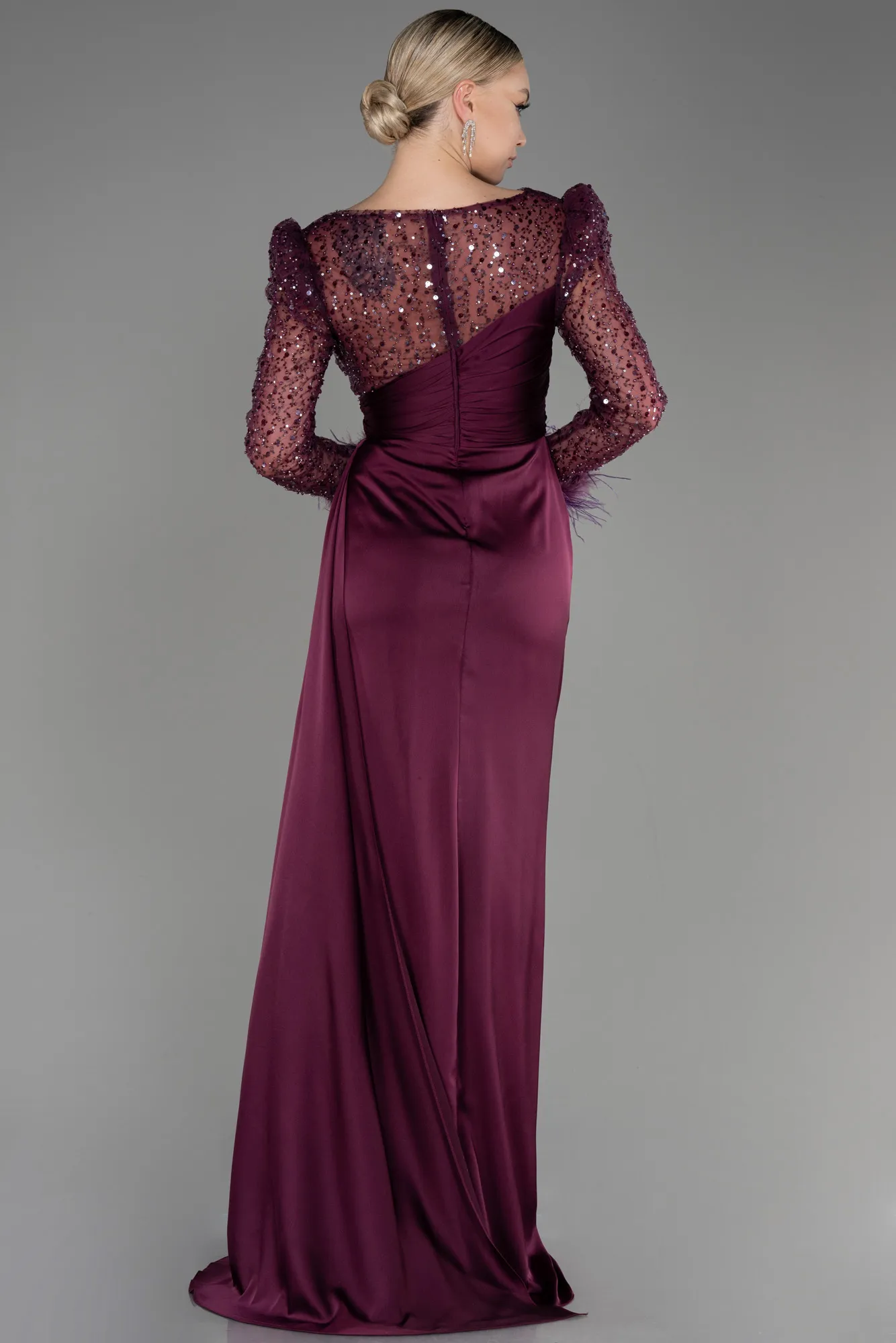 Fuchsia-Long Satin Evening Dress ABU3673