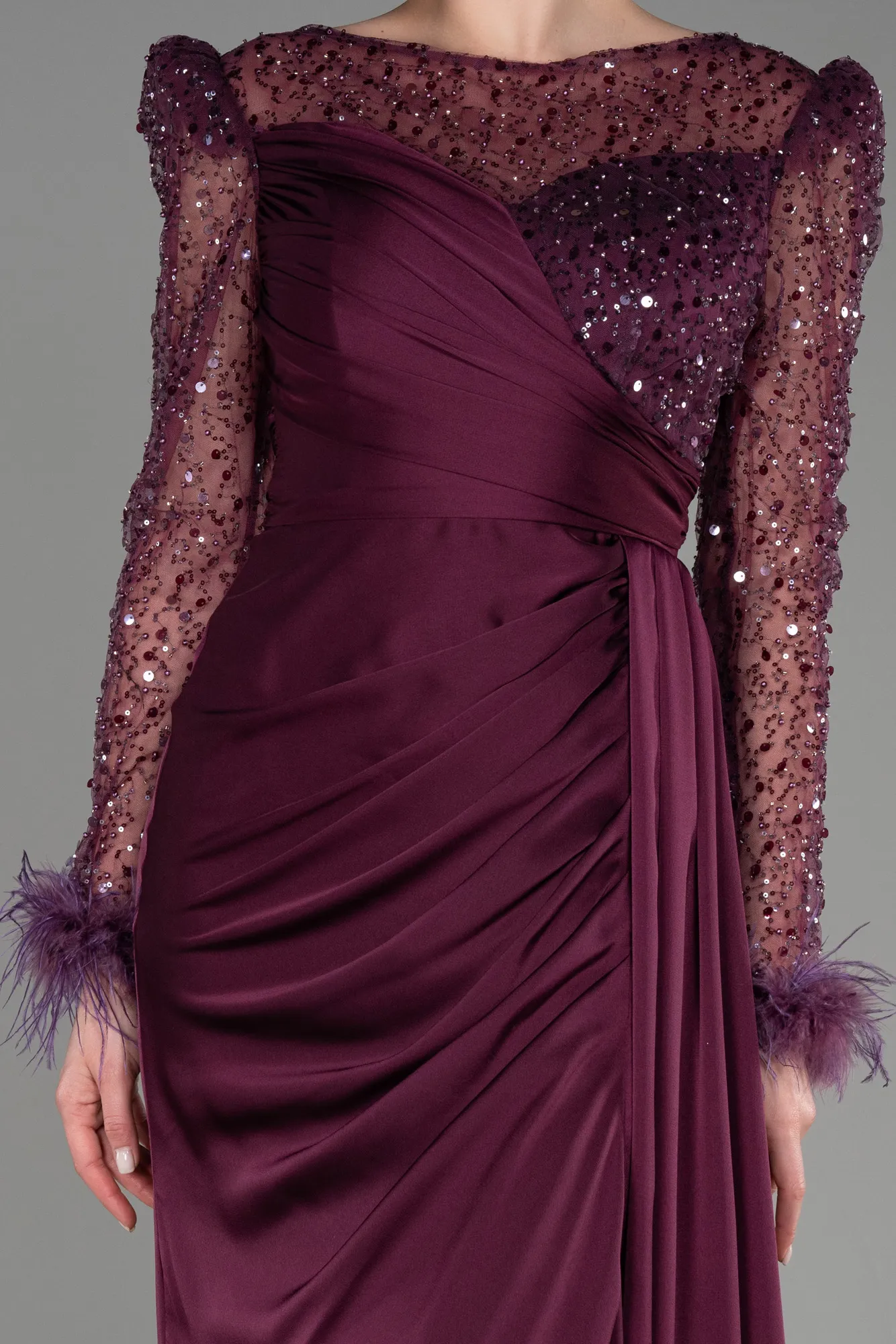 Fuchsia-Long Satin Evening Dress ABU3673