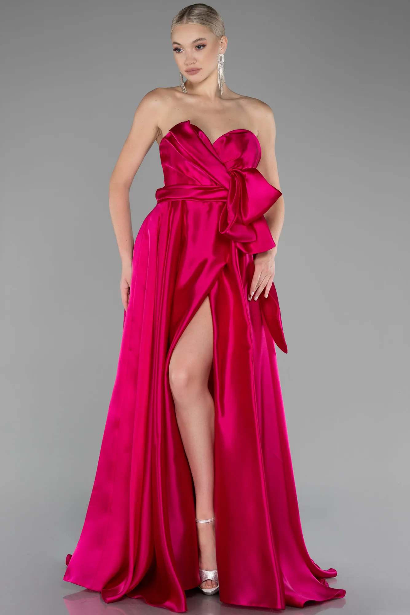 Fuchsia-Long Satin Evening Dress ABU3674