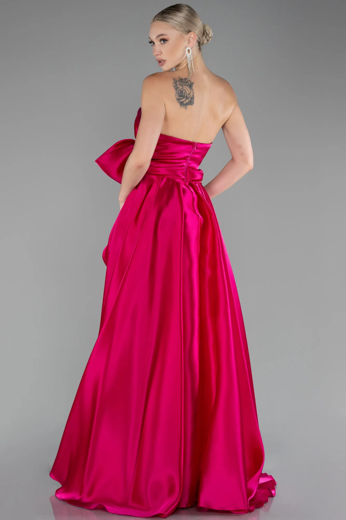 Fuchsia-Long Satin Evening Dress ABU3674