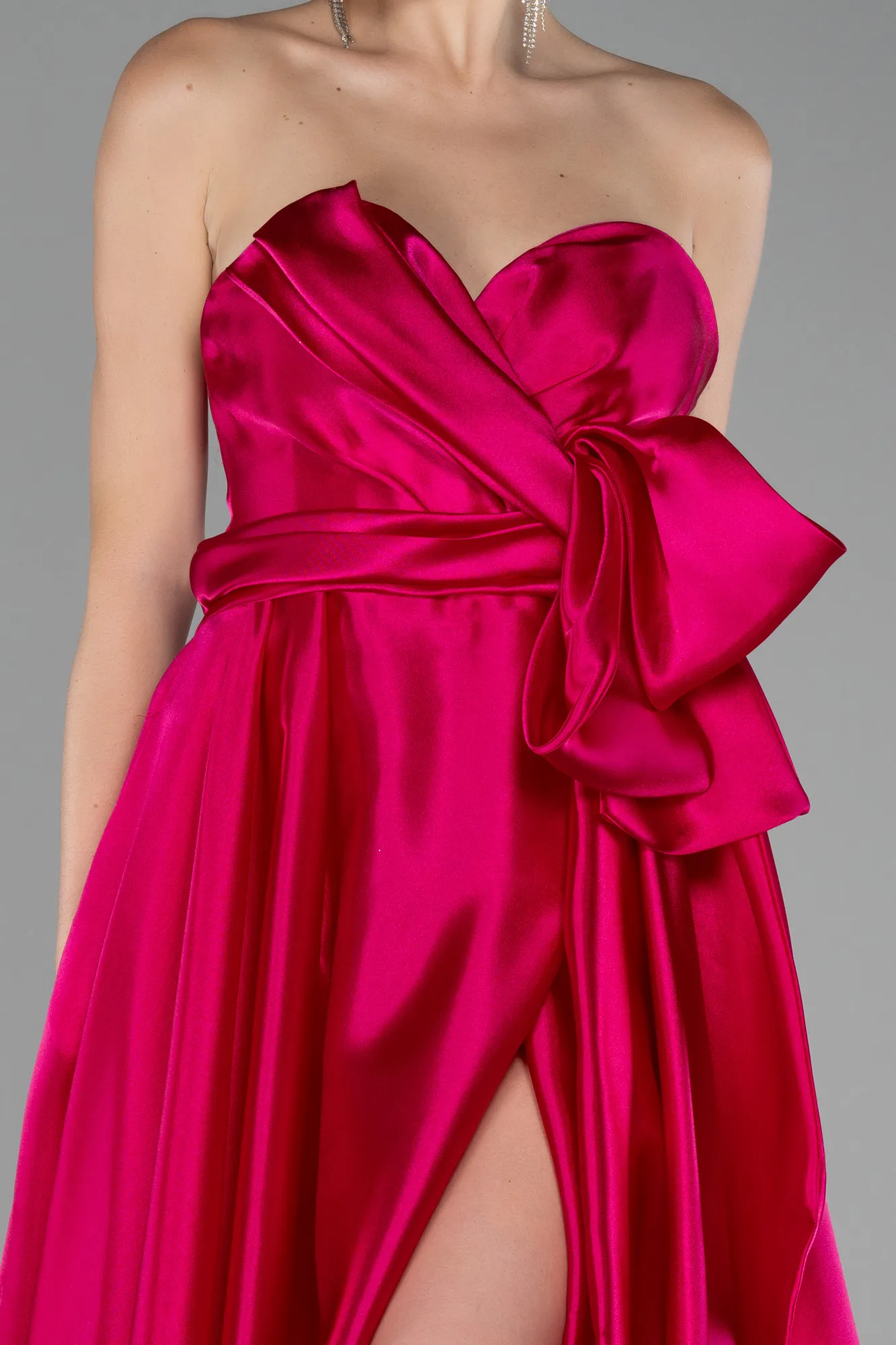 Fuchsia-Long Satin Evening Dress ABU3674