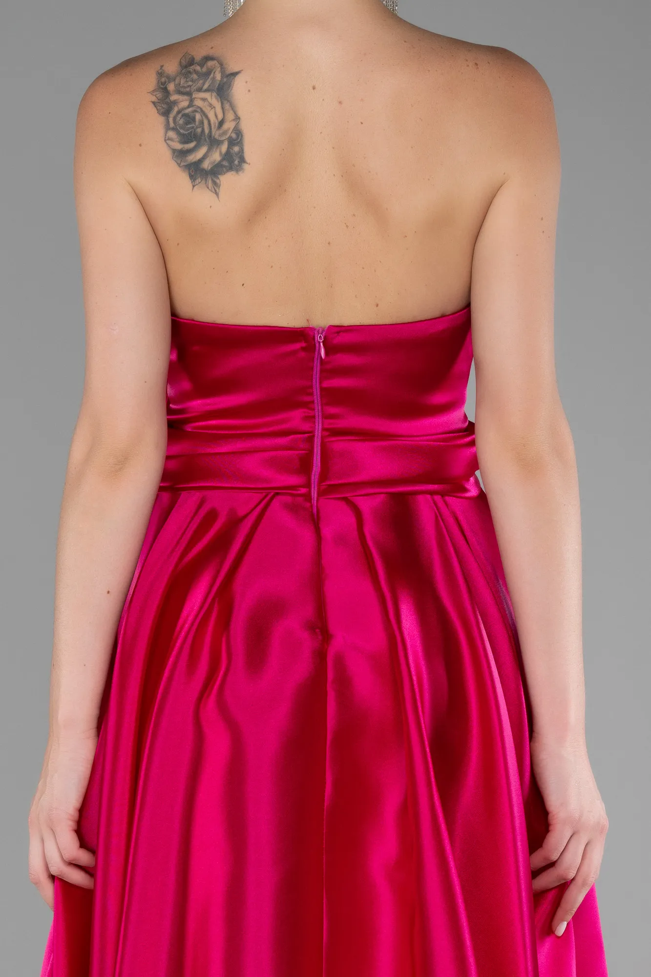 Fuchsia-Long Satin Evening Dress ABU3674