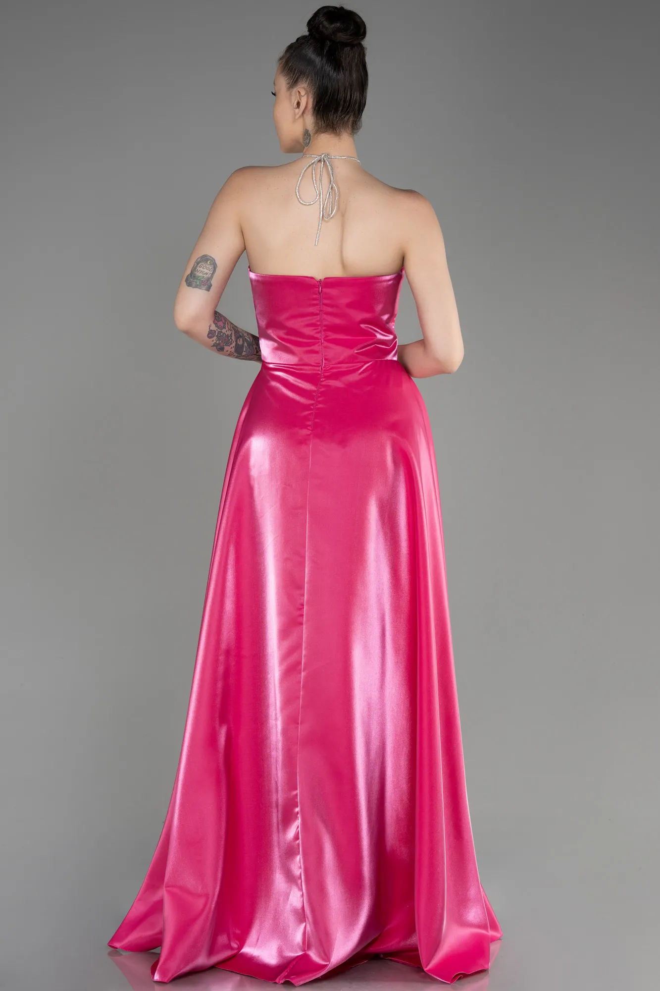 Fuchsia-Long Satin Evening Dress ABU3755