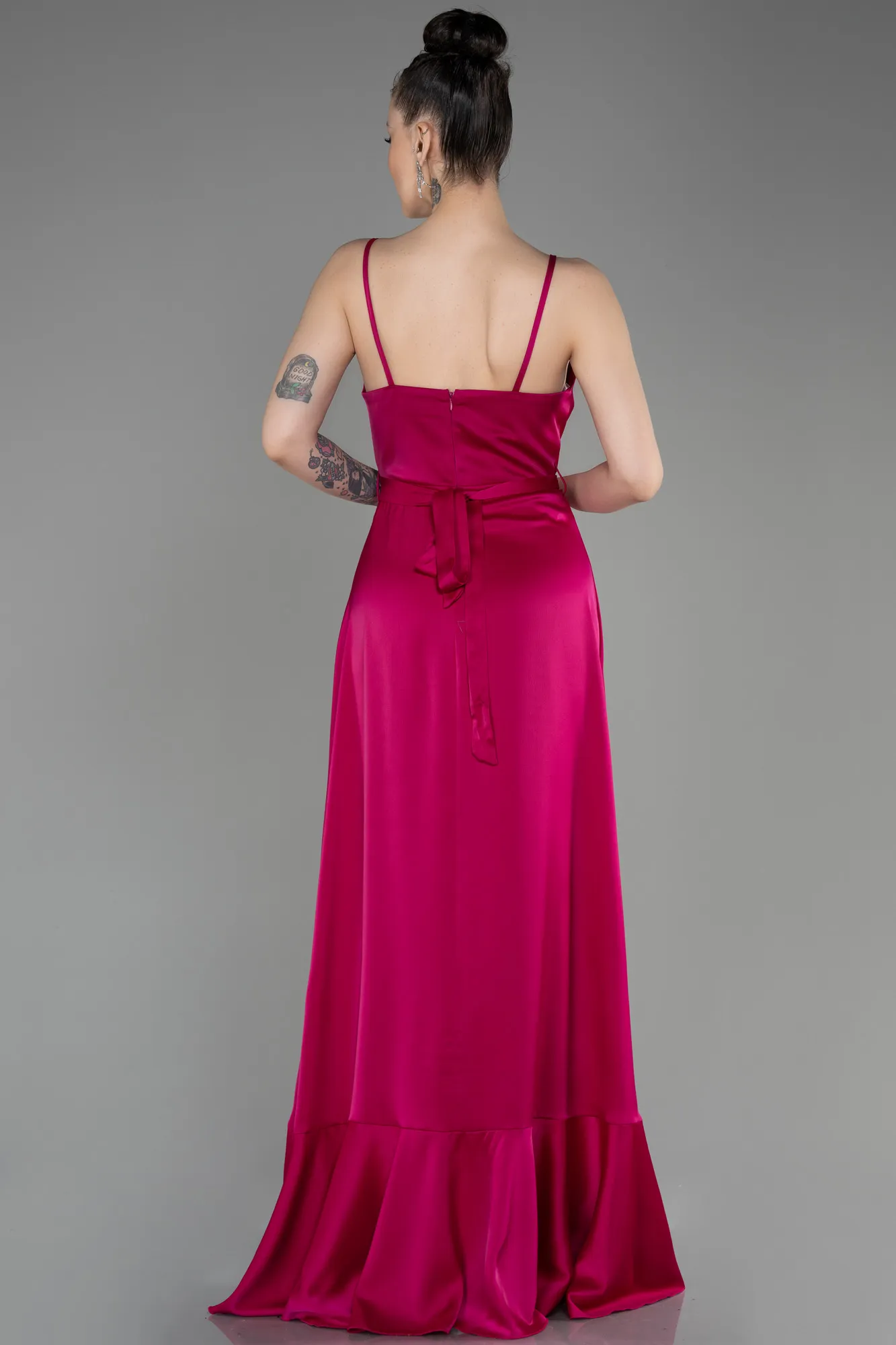 Fuchsia-Long Satin Evening Dress ABU3807
