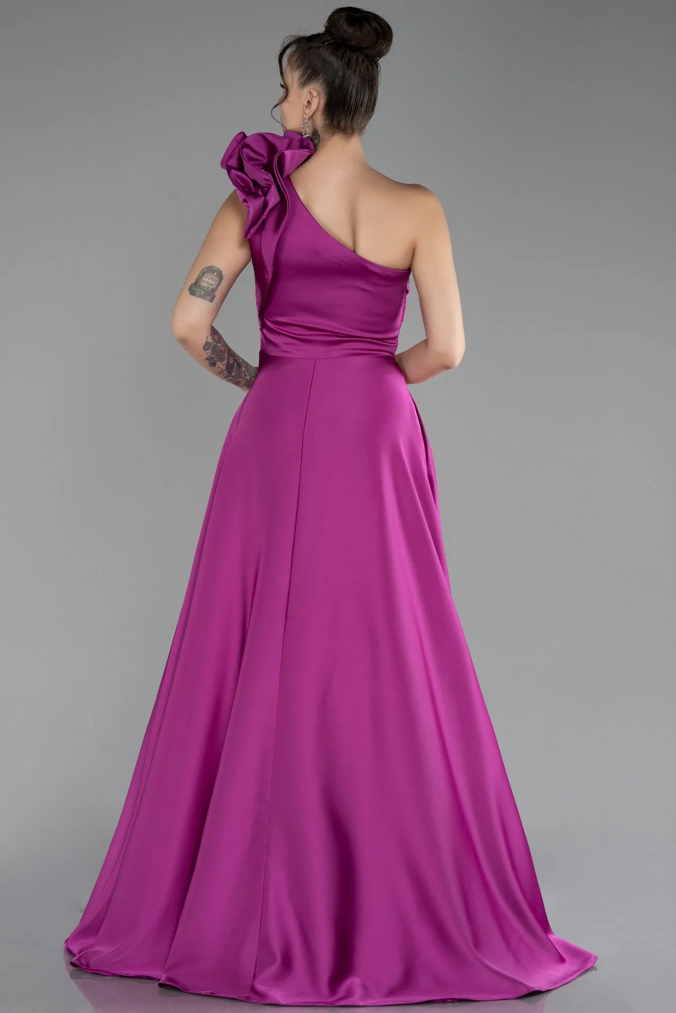 Fuchsia-Long Satin Evening Dress ABU4189