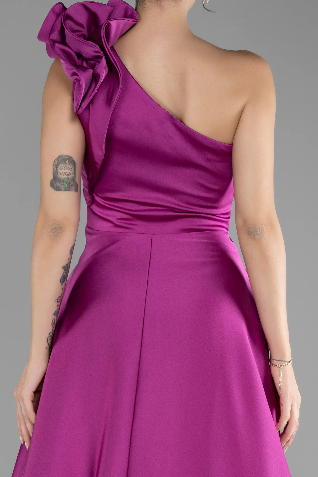 Fuchsia-Long Satin Evening Dress ABU4189