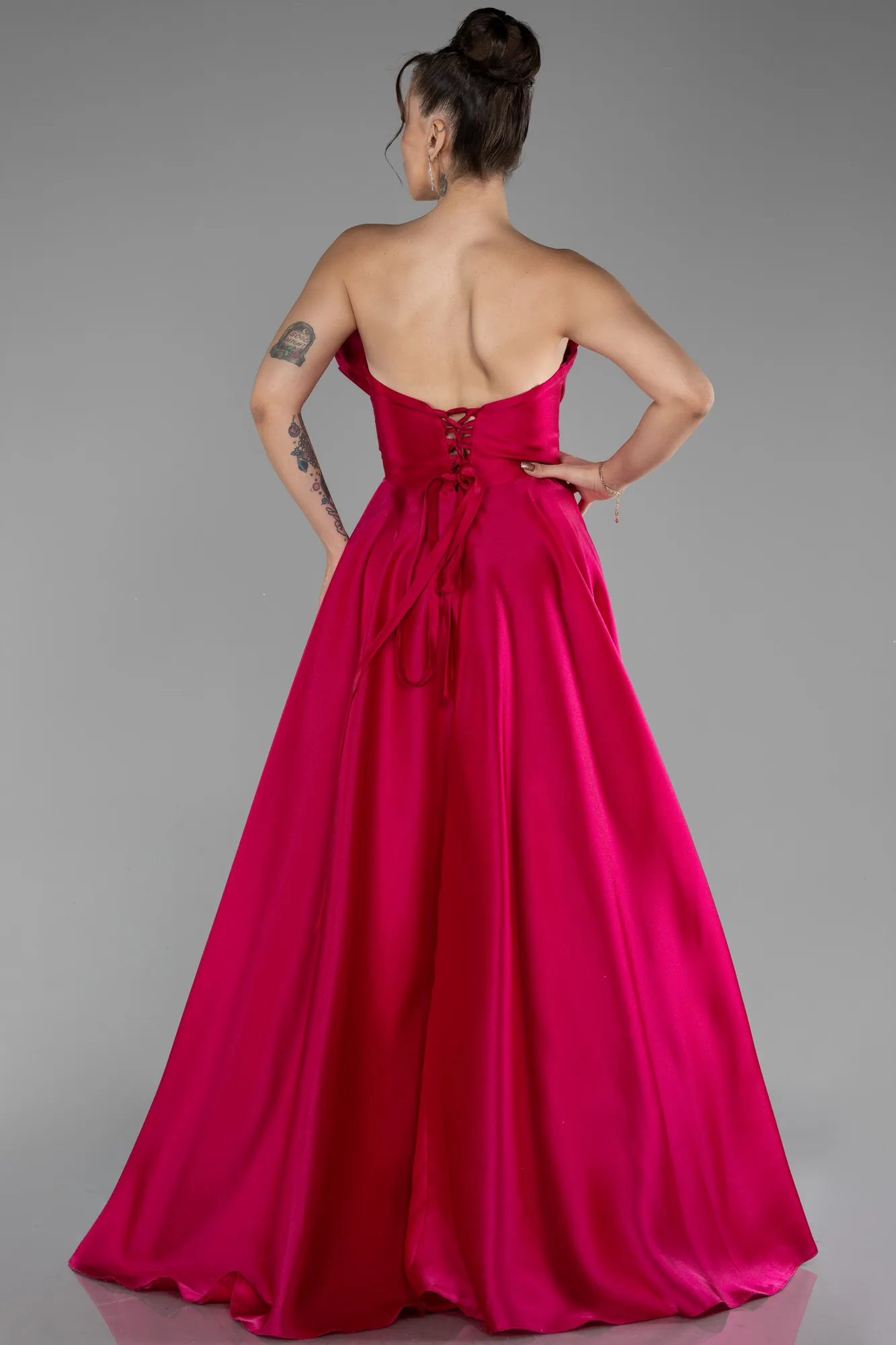 Fuchsia-Long Satin Evening Dress ABU4222