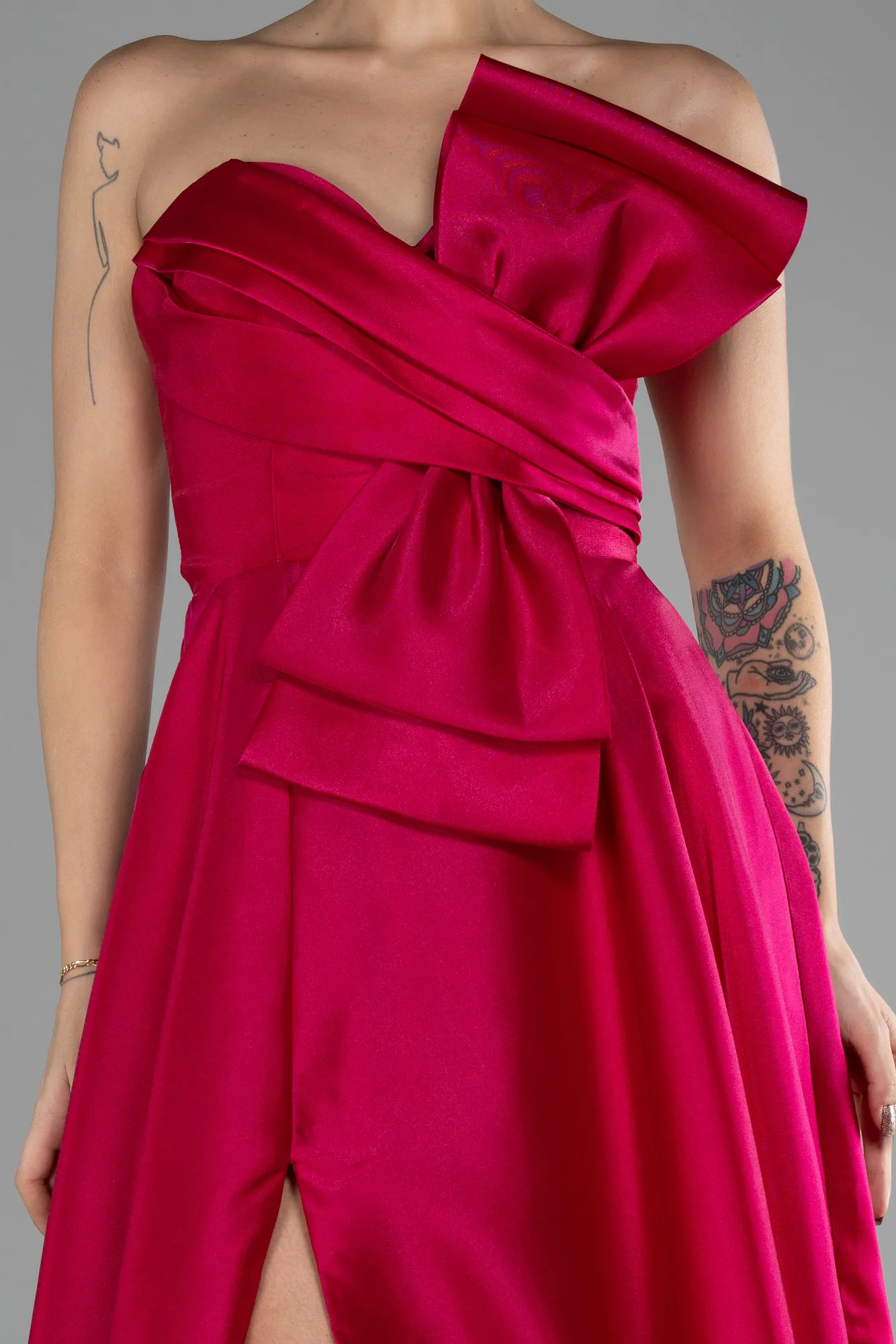 Fuchsia-Long Satin Evening Dress ABU4222