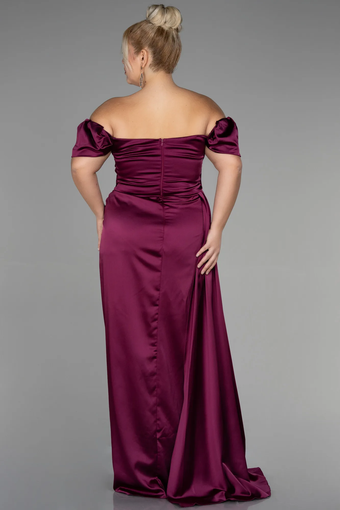 Fuchsia-Long Satin Plus Size Evening Dress ABU1626
