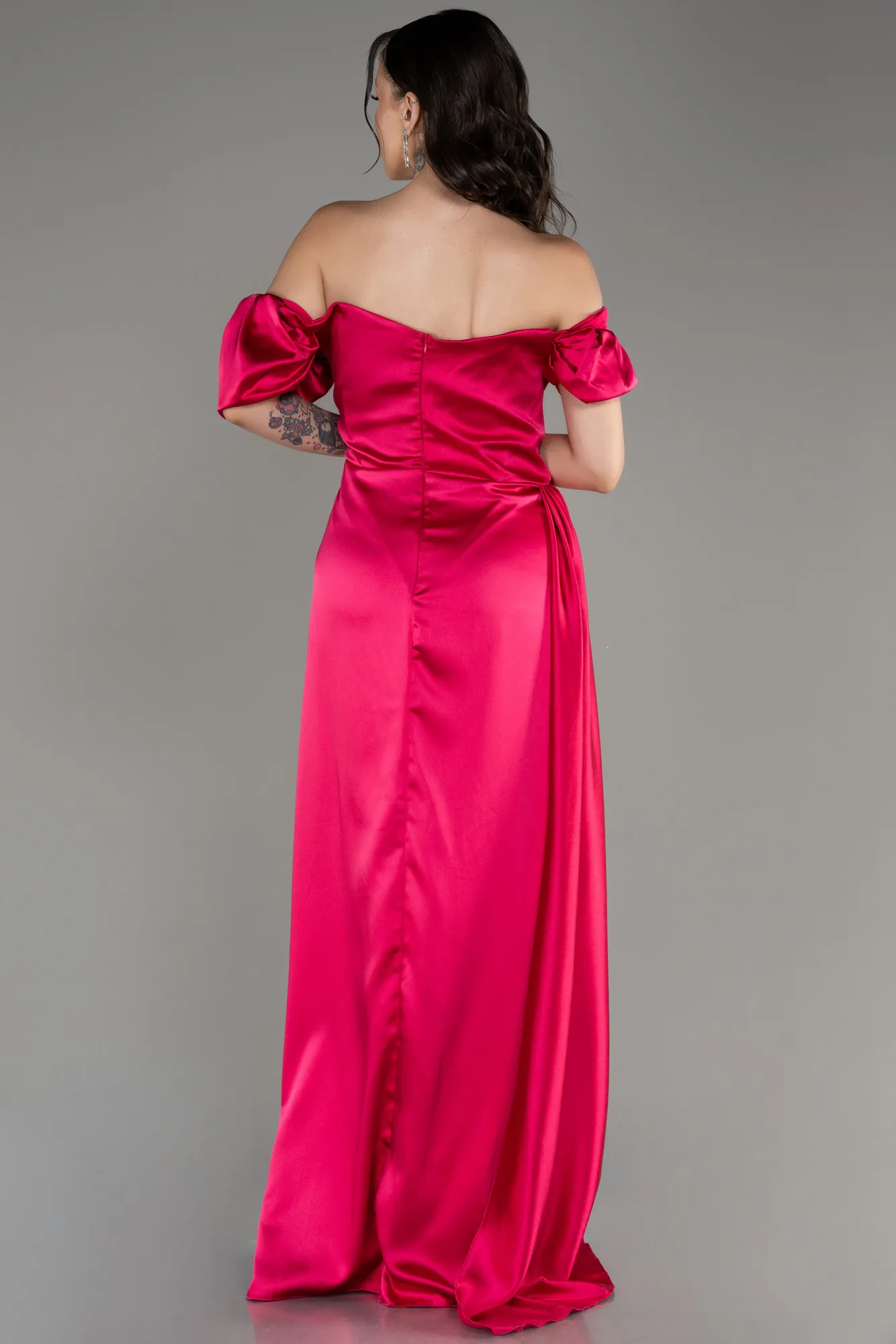 Fuchsia-Long Satin Plus Size Evening Dress ABU1626