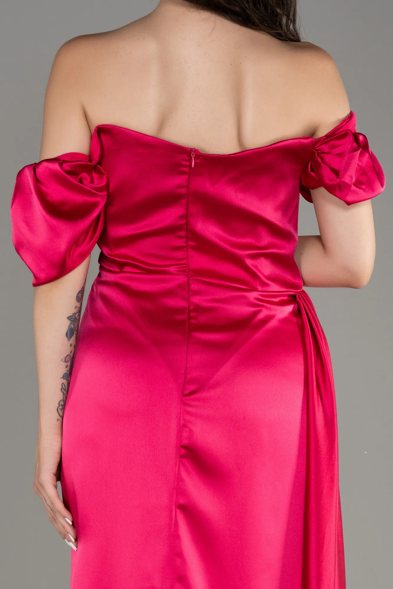 Fuchsia-Long Satin Plus Size Evening Dress ABU1626