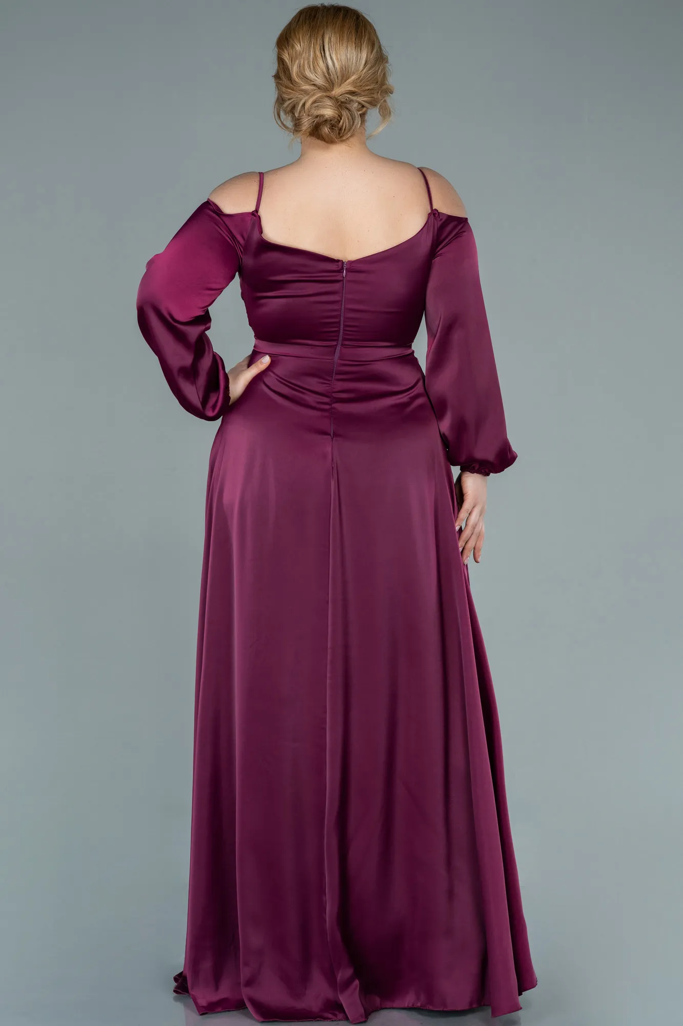 Fuchsia-Long Satin Plus Size Evening Dress ABU2358