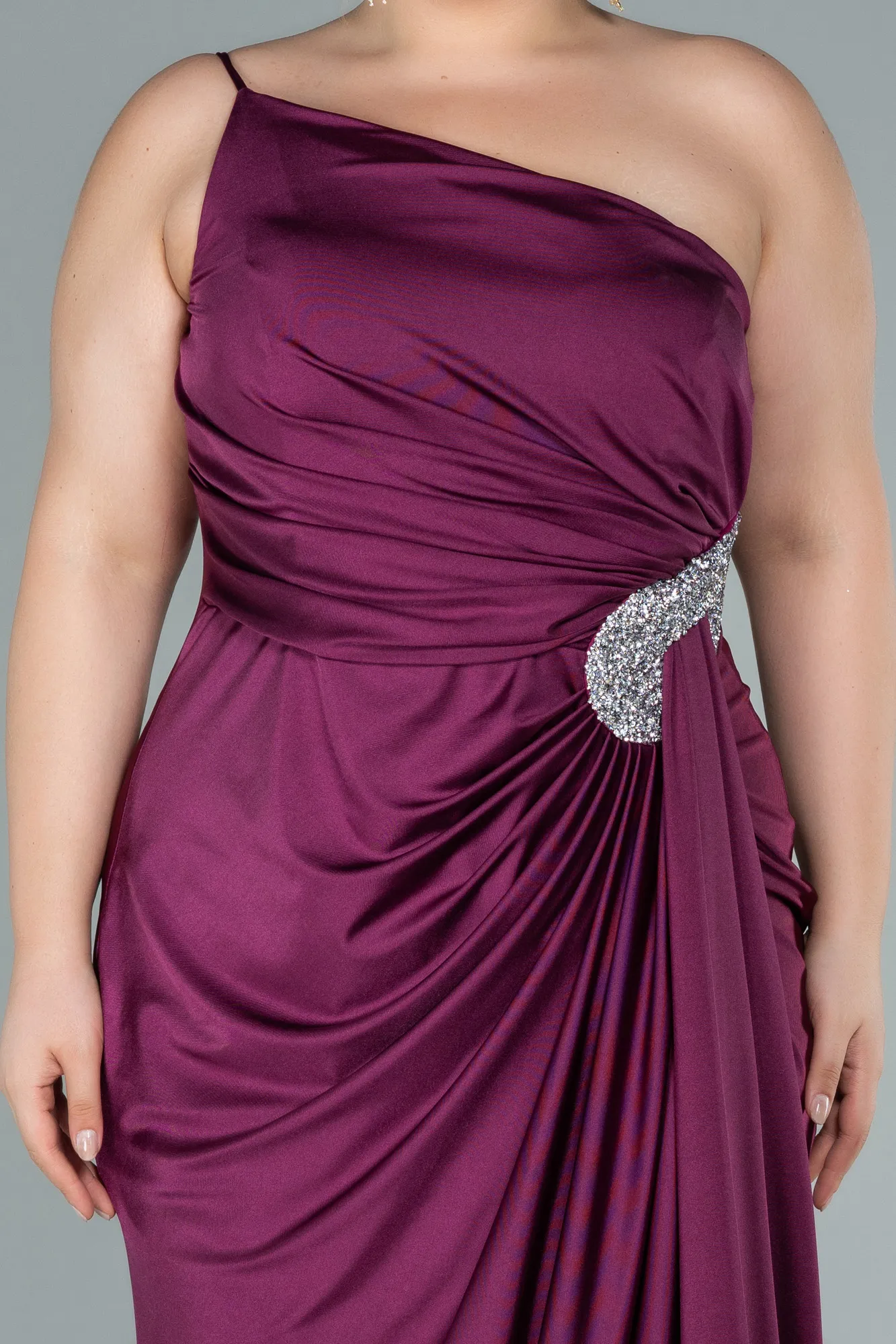 Fuchsia-Long Satin Plus Size Evening Dress ABU2532