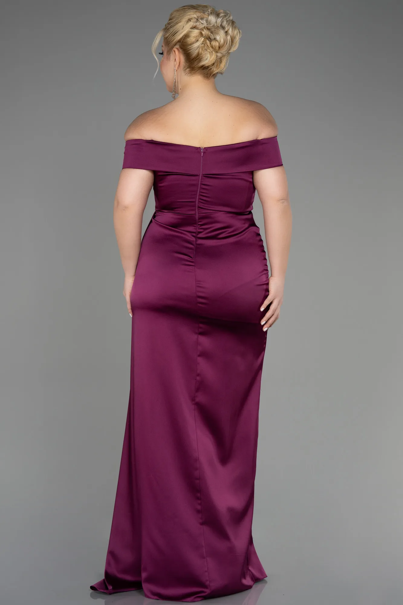 Fuchsia-Long Satin Plus Size Evening Dress ABU2561