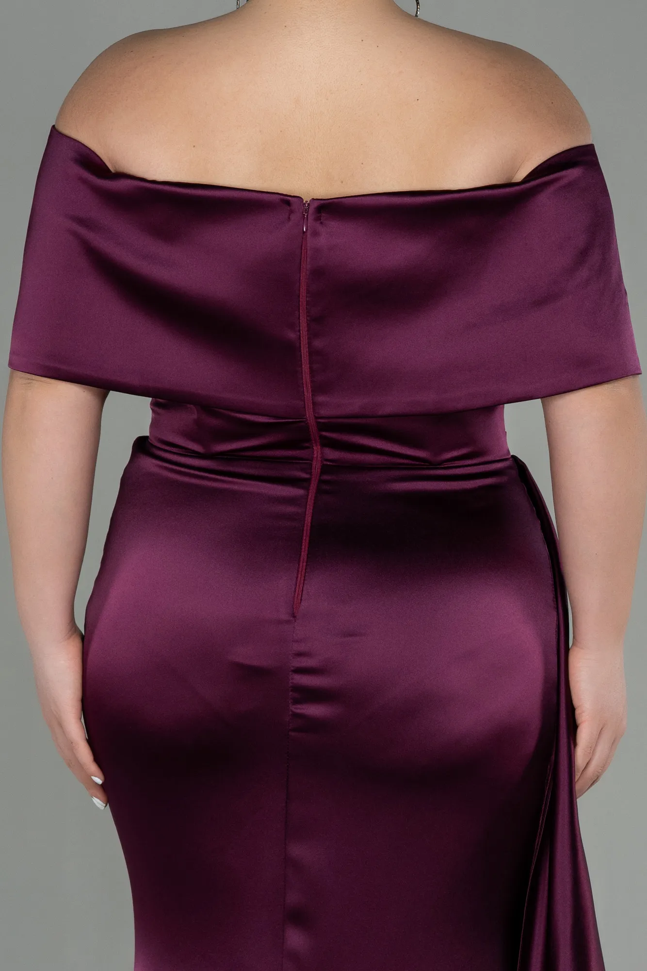 Fuchsia-Long Satin Plus Size Evening Dress ABU2873