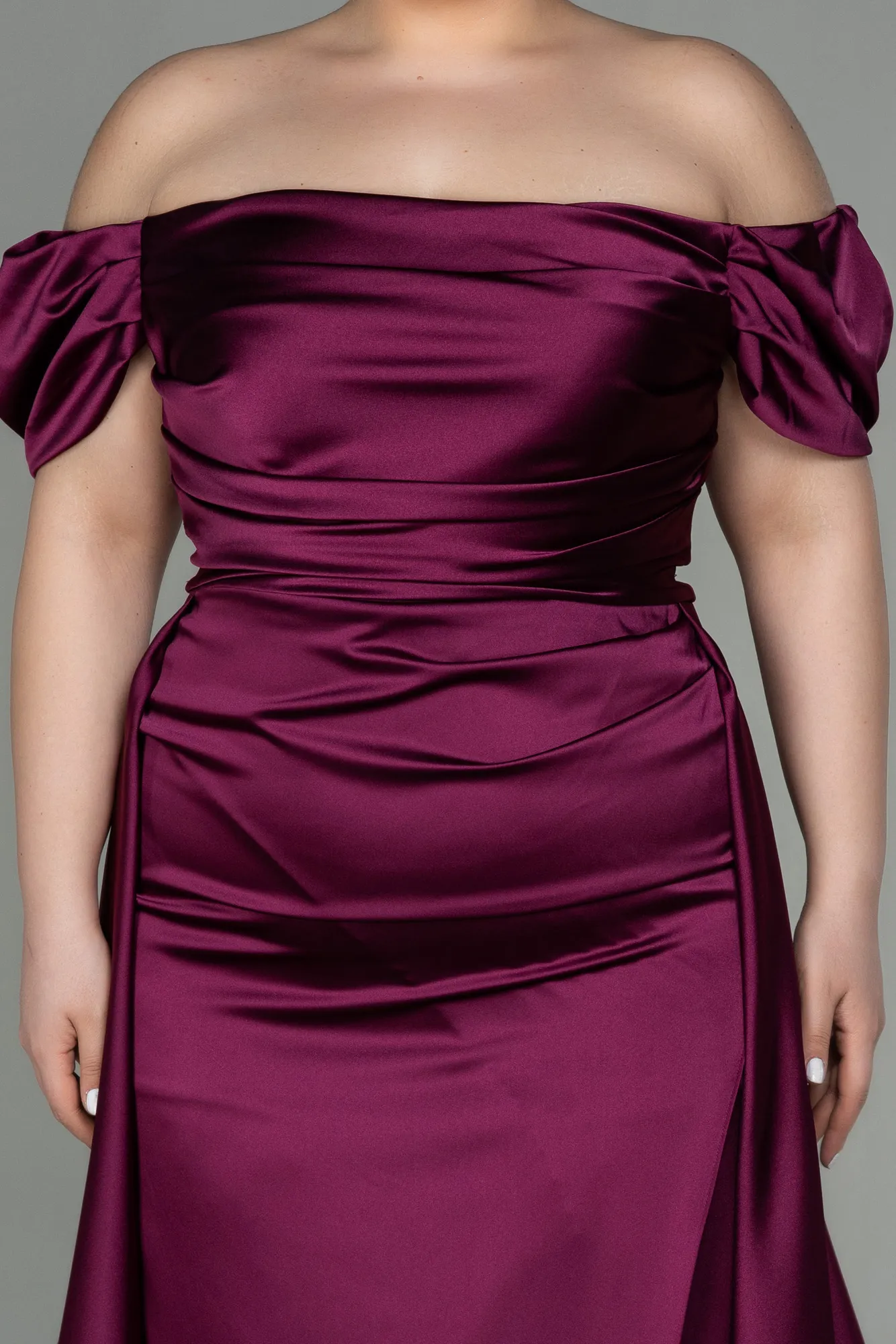 Fuchsia-Long Satin Plus Size Evening Dress ABU2923