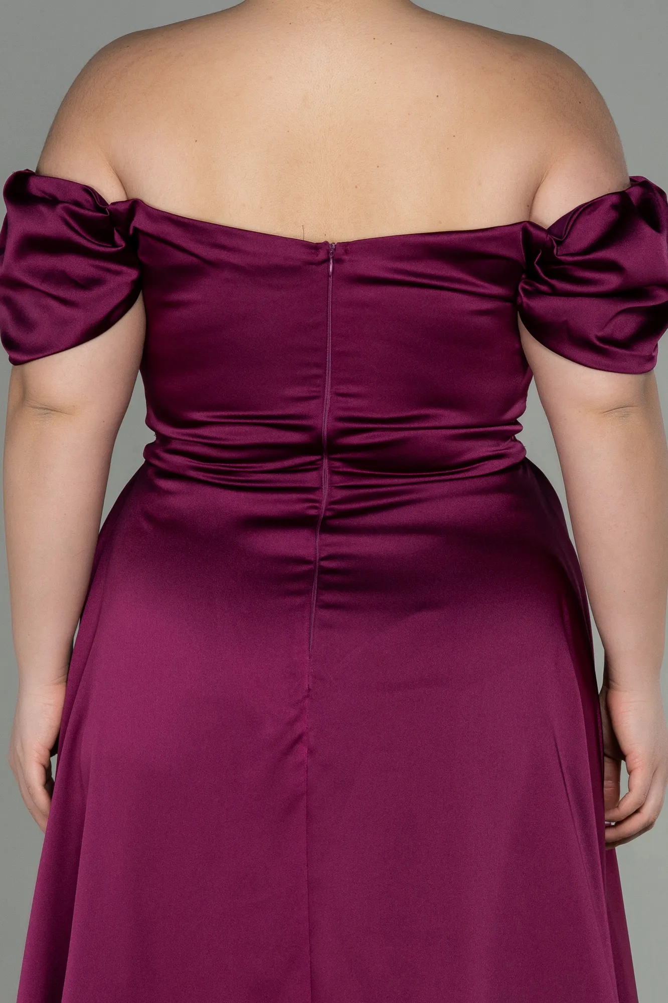 Fuchsia-Long Satin Plus Size Evening Dress ABU2923