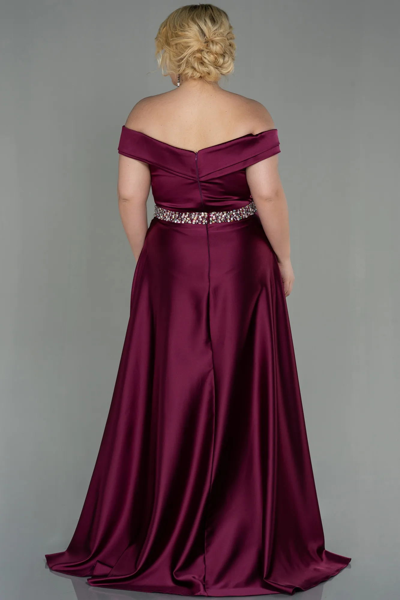 Fuchsia-Long Satin Plus Size Evening Dress ABU3017