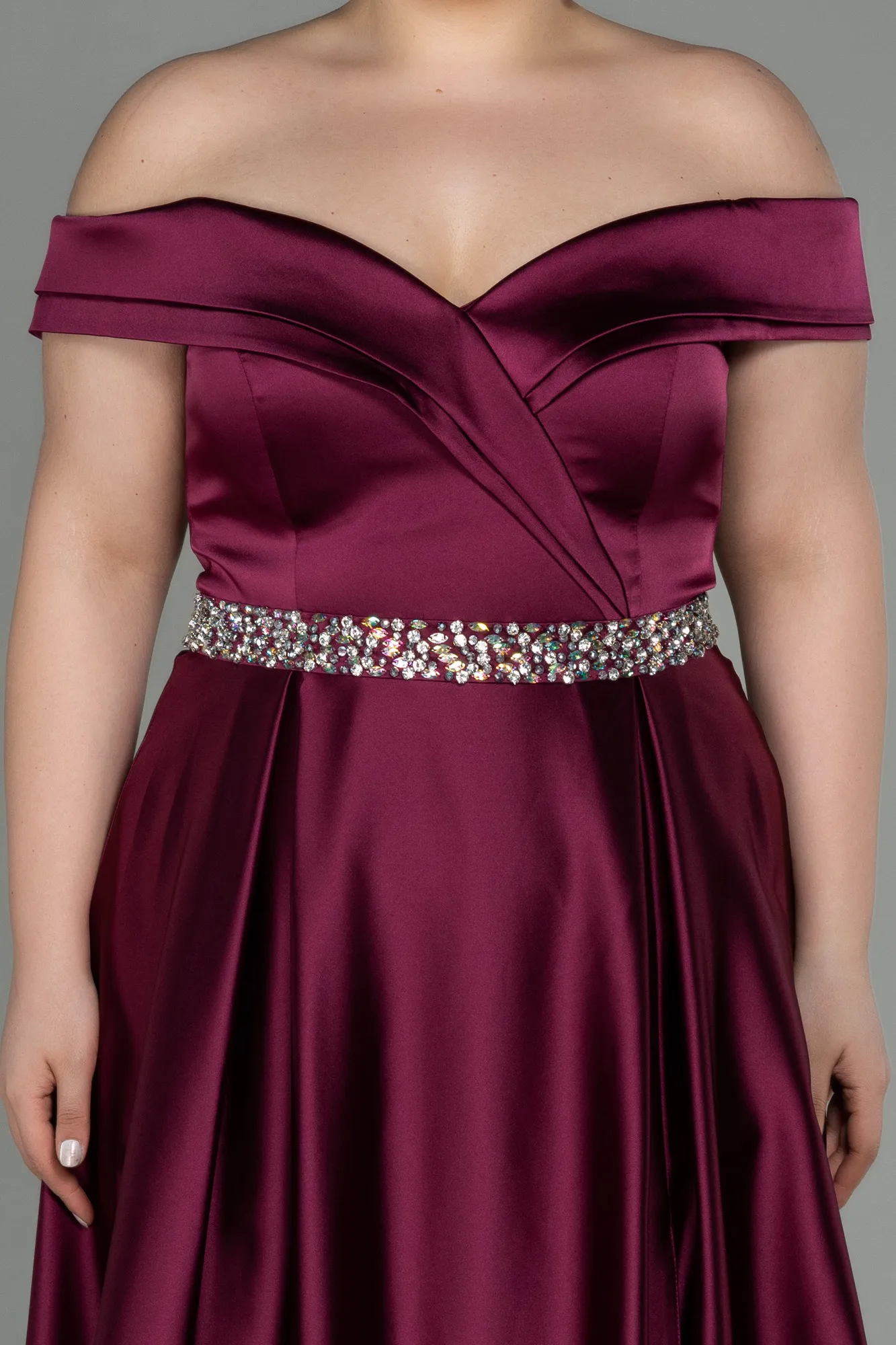 Fuchsia-Long Satin Plus Size Evening Dress ABU3017