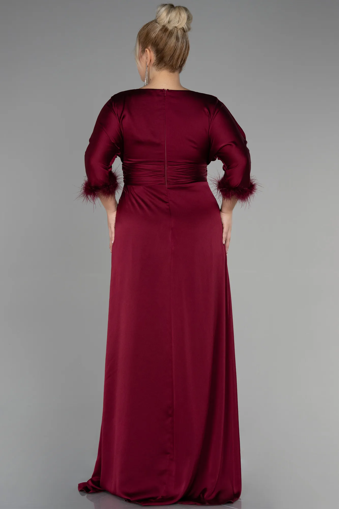 Fuchsia-Long Satin Plus Size Evening Dress ABU3367