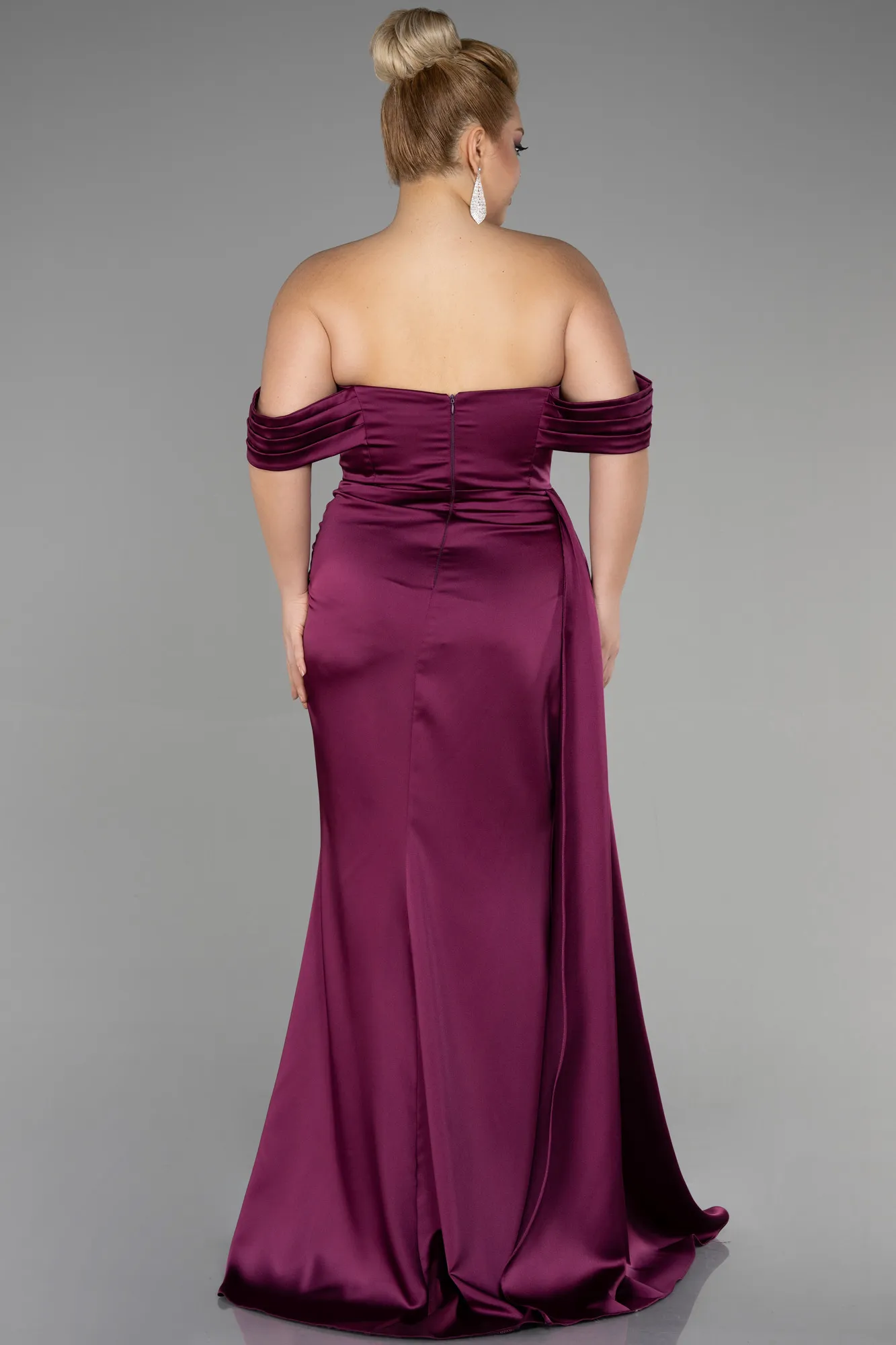 Fuchsia-Long Satin Plus Size Evening Dress ABU3515