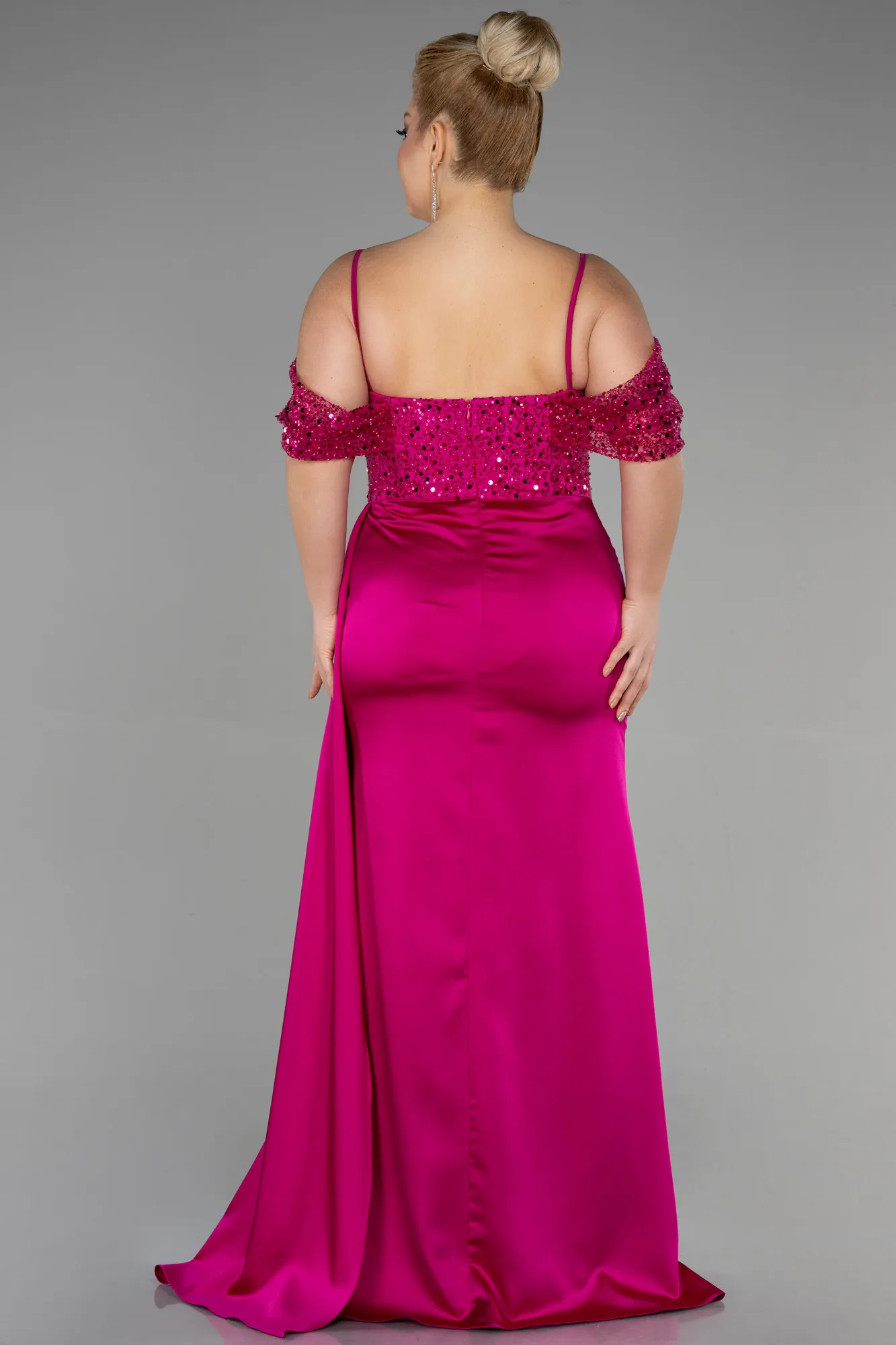 Fuchsia-Long Satin Plus Size Evening Dress ABU3522