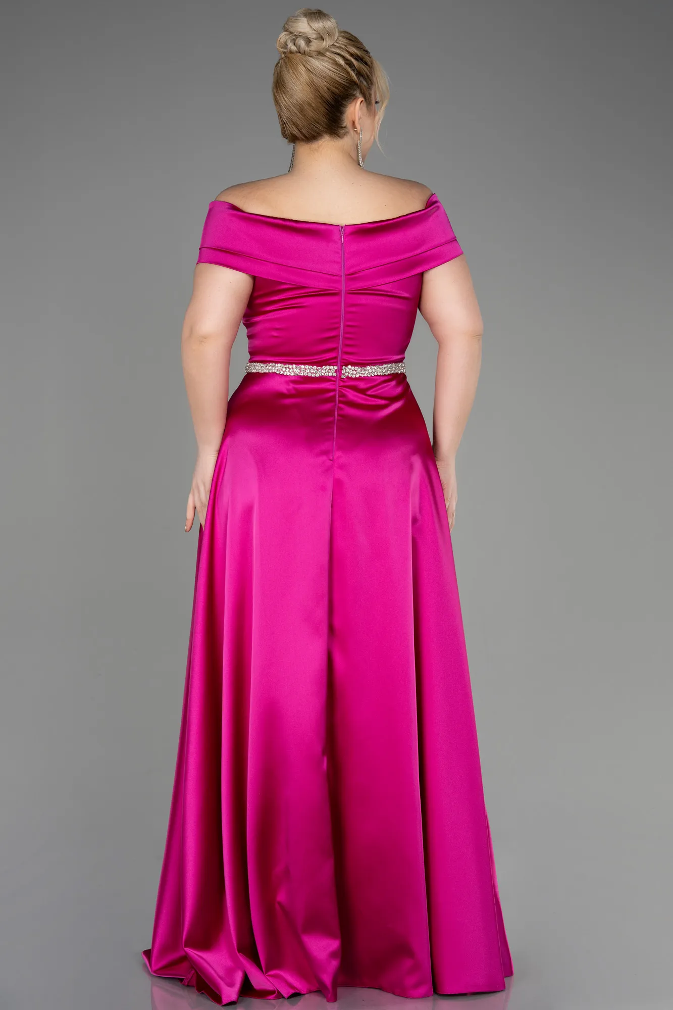 Fuchsia-Long Satin Plus Size Wedding Dress ABU3801
