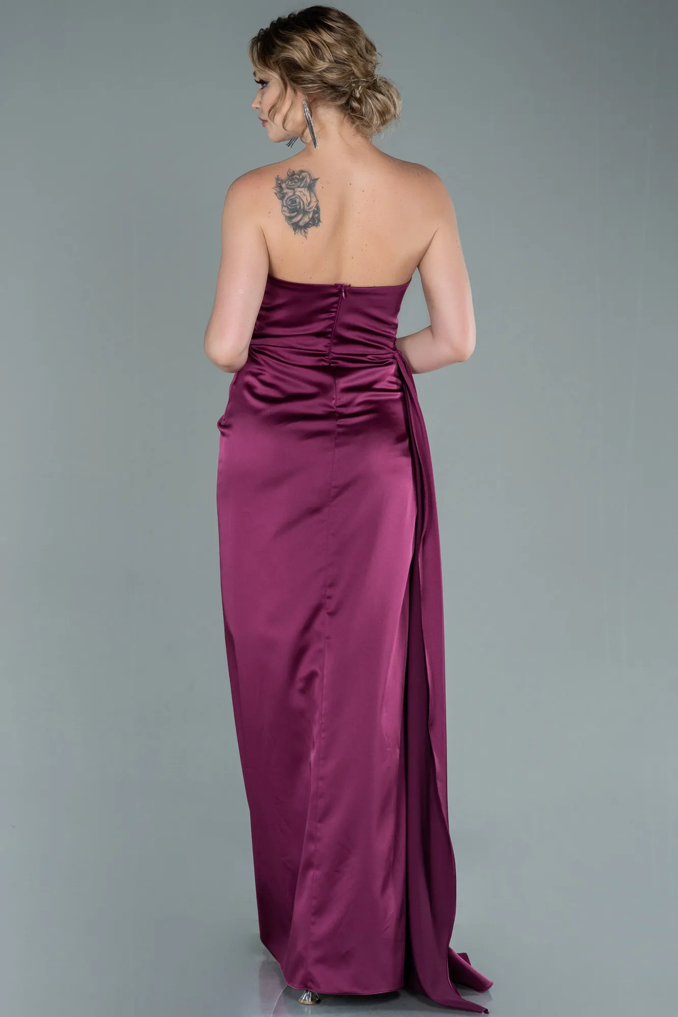 Fuchsia-Long Satin Prom Gown ABU2340