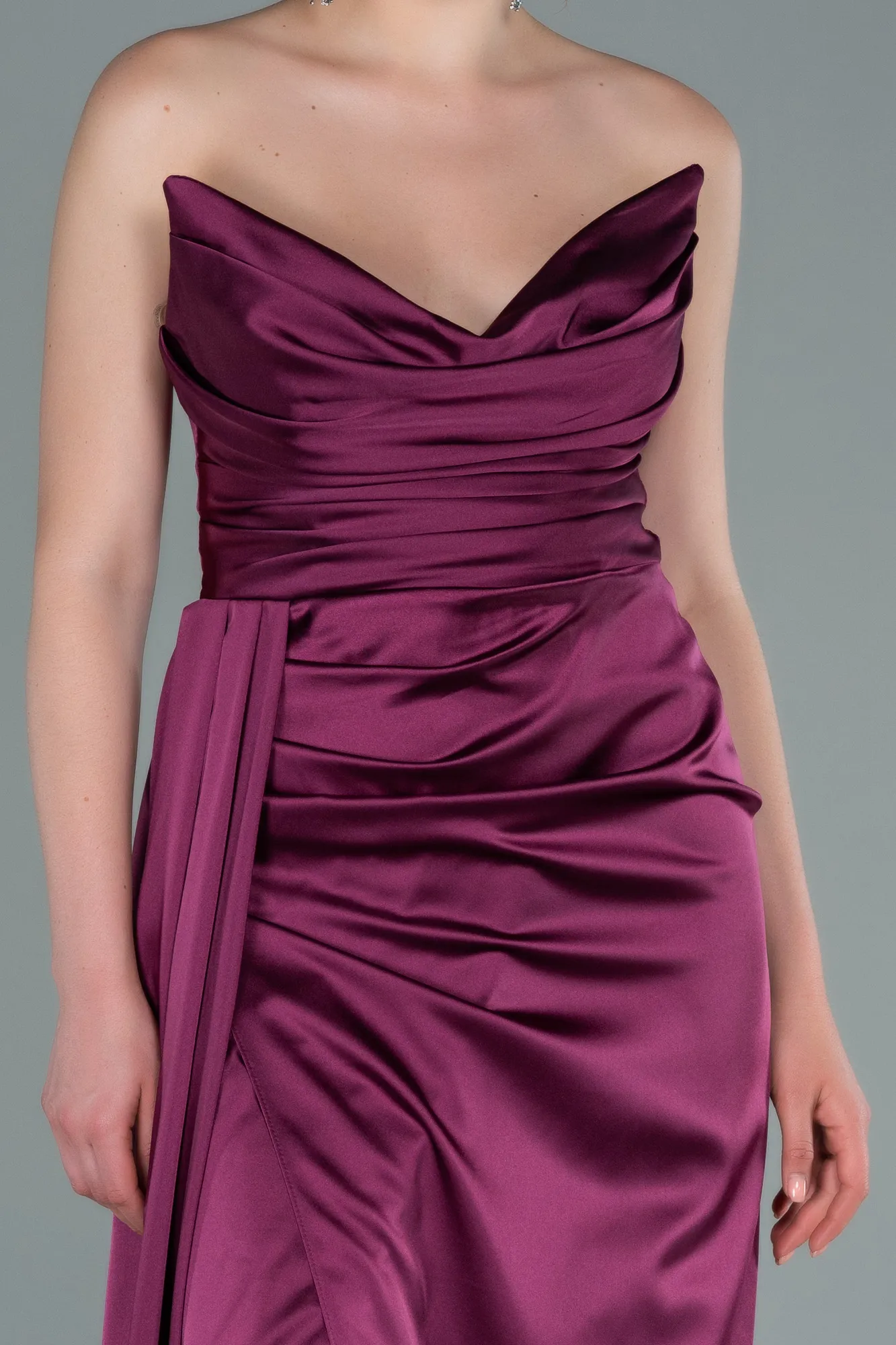 Fuchsia-Long Satin Prom Gown ABU2340