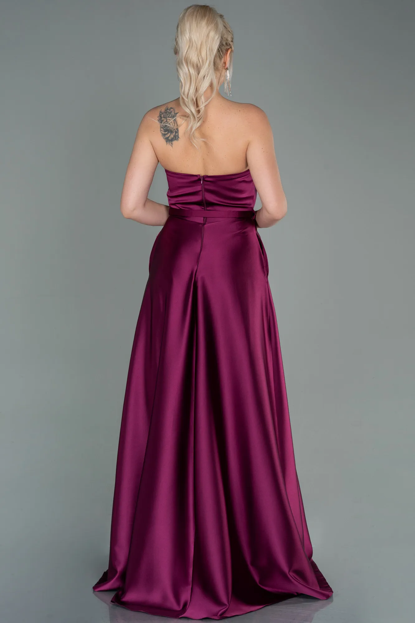 Fuchsia-Long Satin Prom Gown ABU2543