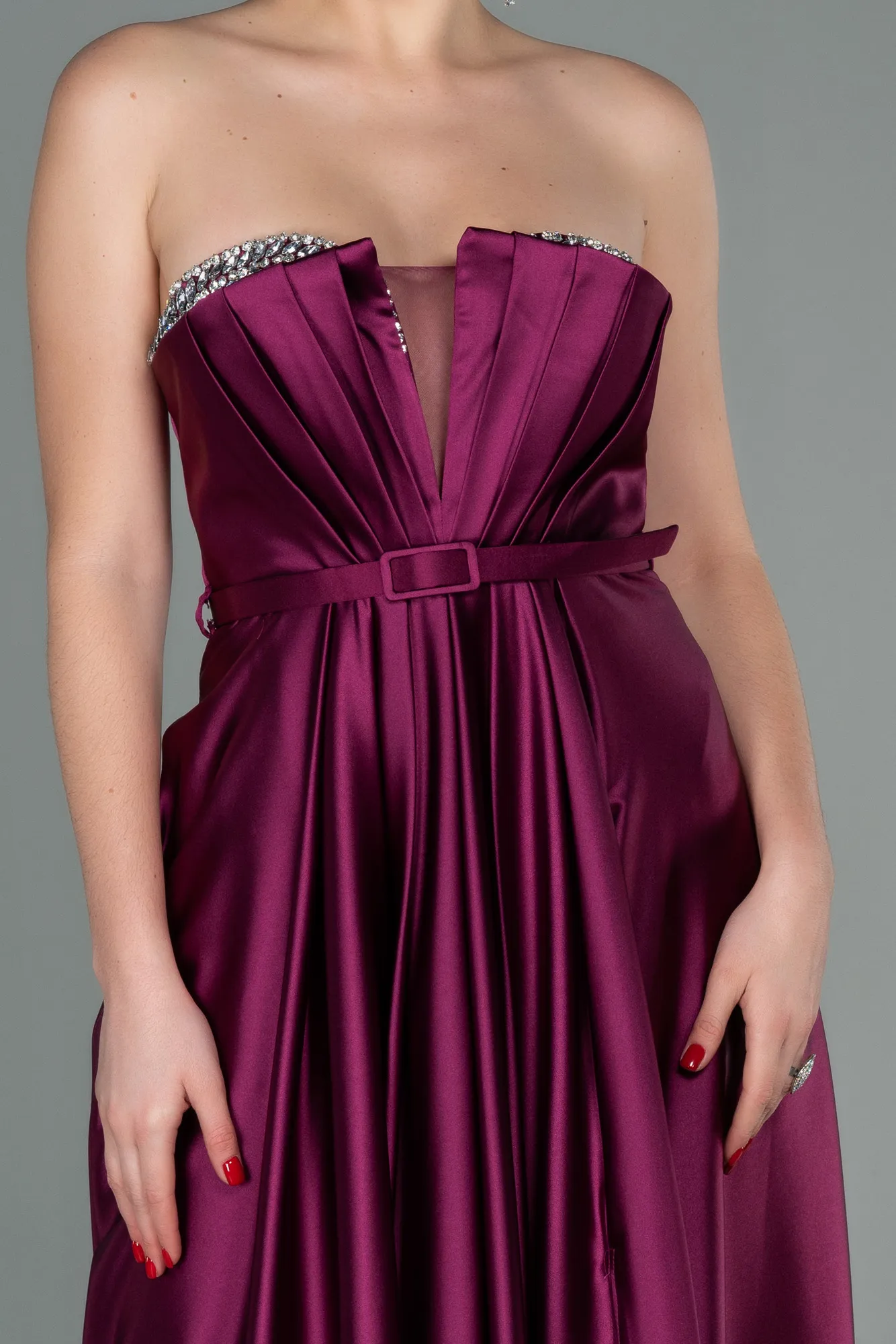 Fuchsia-Long Satin Prom Gown ABU2543
