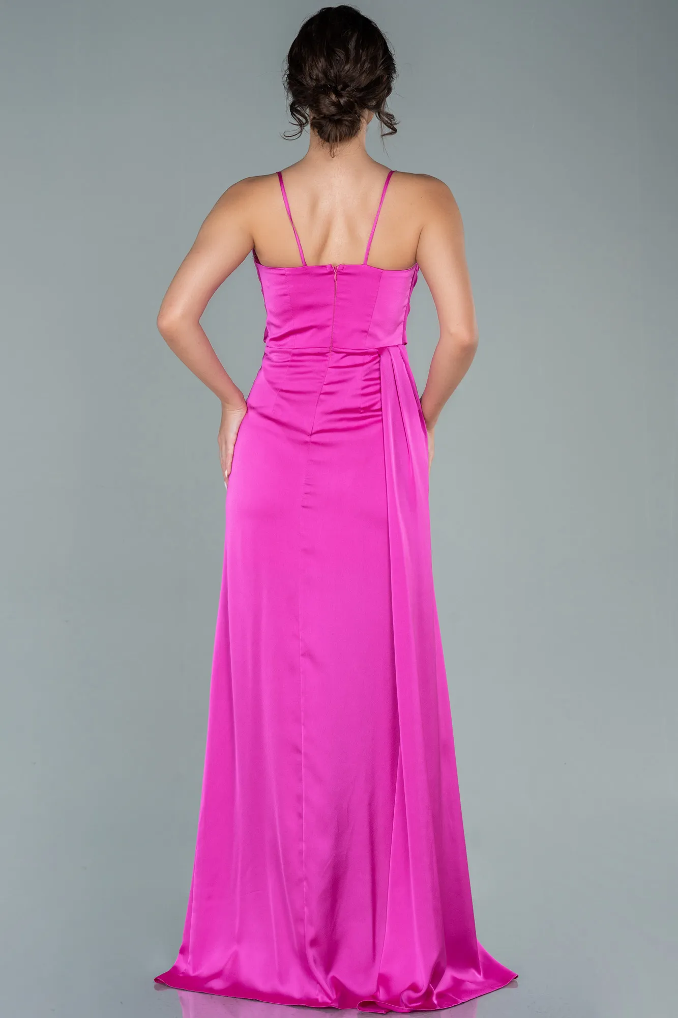 Fuchsia-Long Satin Prom Gown ABU2558