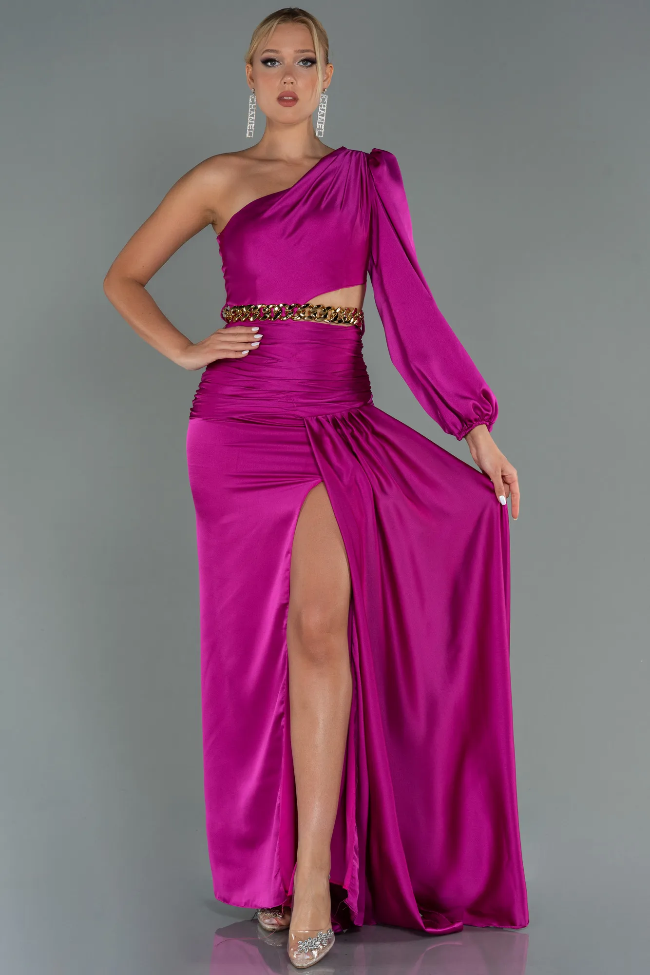 Fuchsia-Long Satin Prom Gown ABU2625