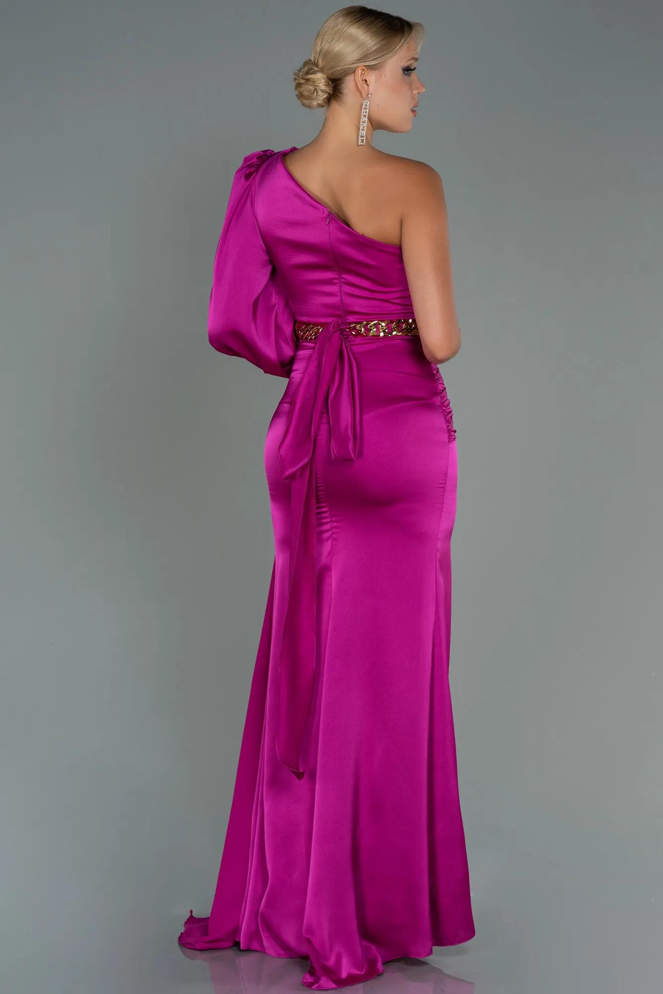 Fuchsia-Long Satin Prom Gown ABU2625
