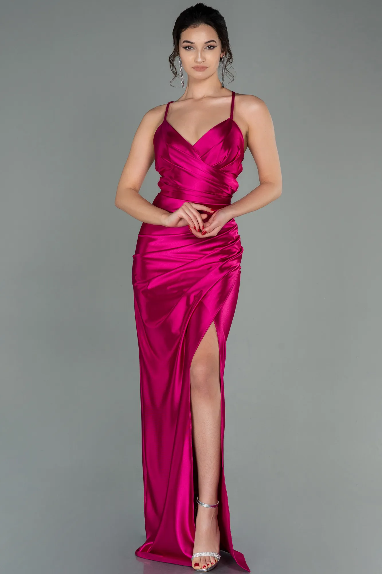 Fuchsia-Long Satin Prom Gown ABU2800