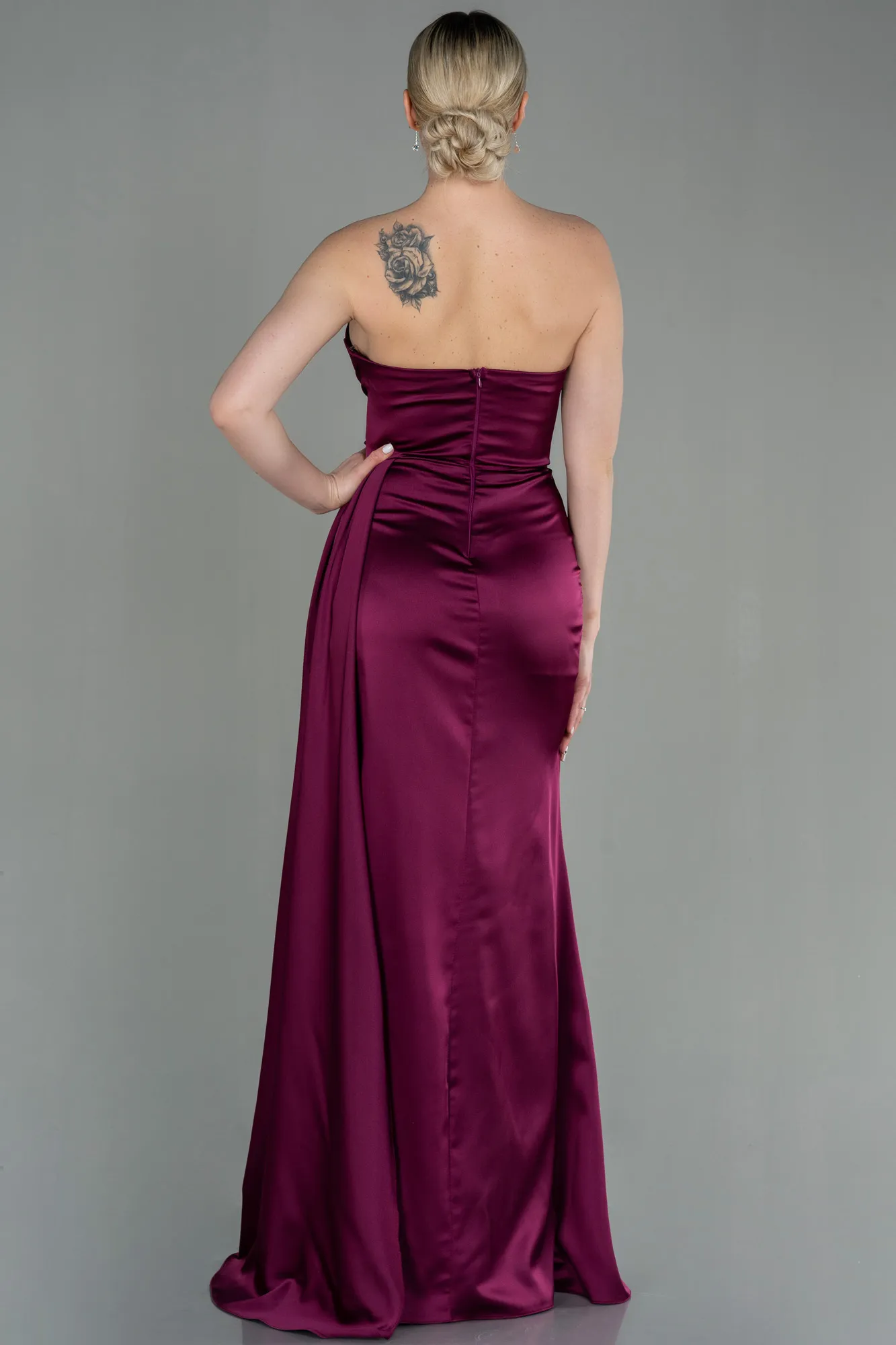 Fuchsia-Long Satin Prom Gown ABU2965