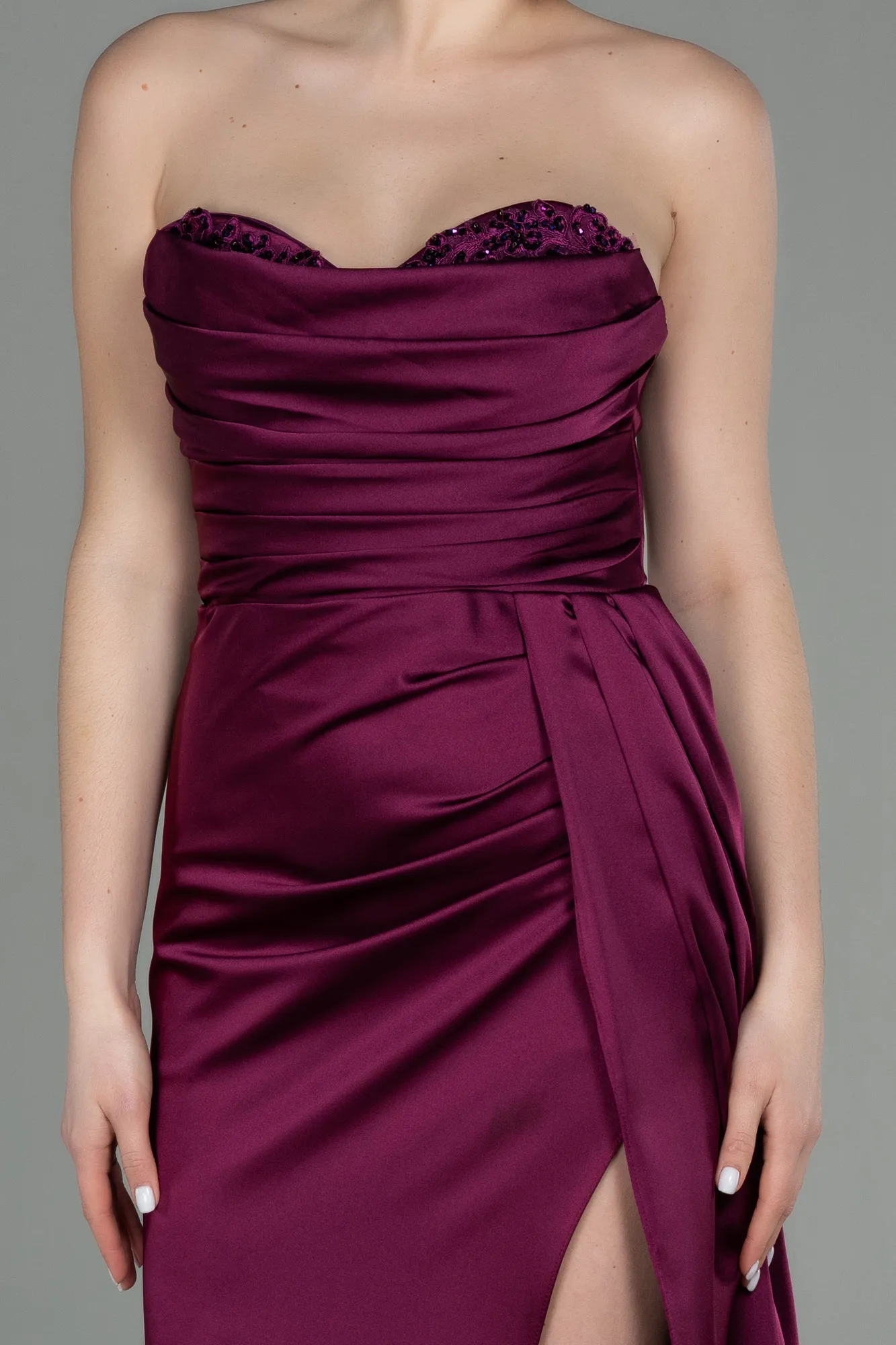 Fuchsia-Long Satin Prom Gown ABU2965