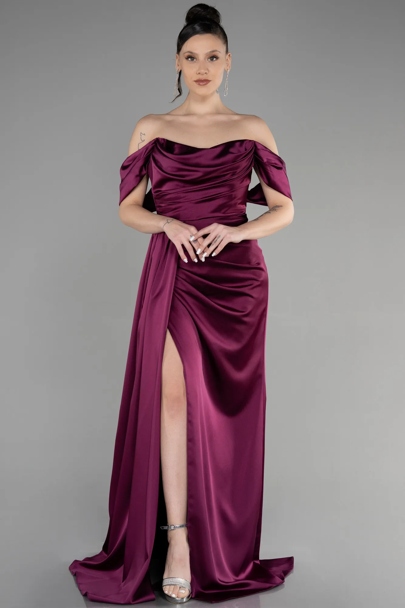 Fuchsia-Long Satin Prom Gown ABU3514
