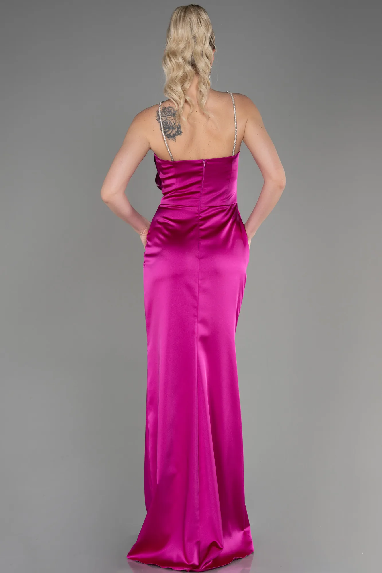 Fuchsia-Long Satin Prom Gown ABU3525