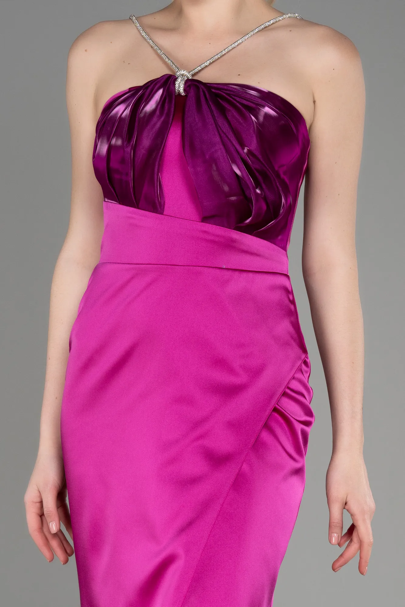 Fuchsia-Long Satin Prom Gown ABU3525